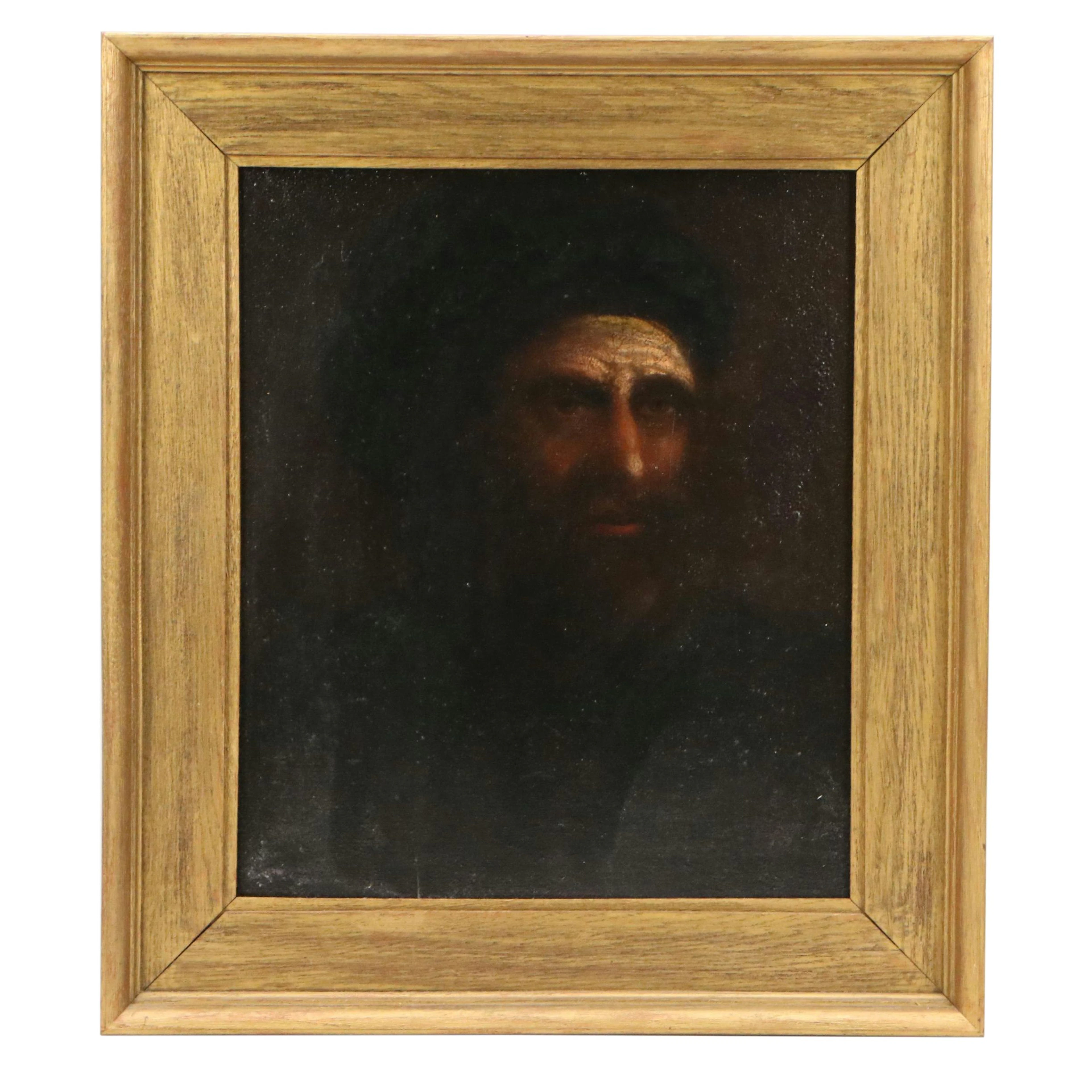 Chiaroscuro Style Portrait Oil Painting of Man in Shadows, 19th to