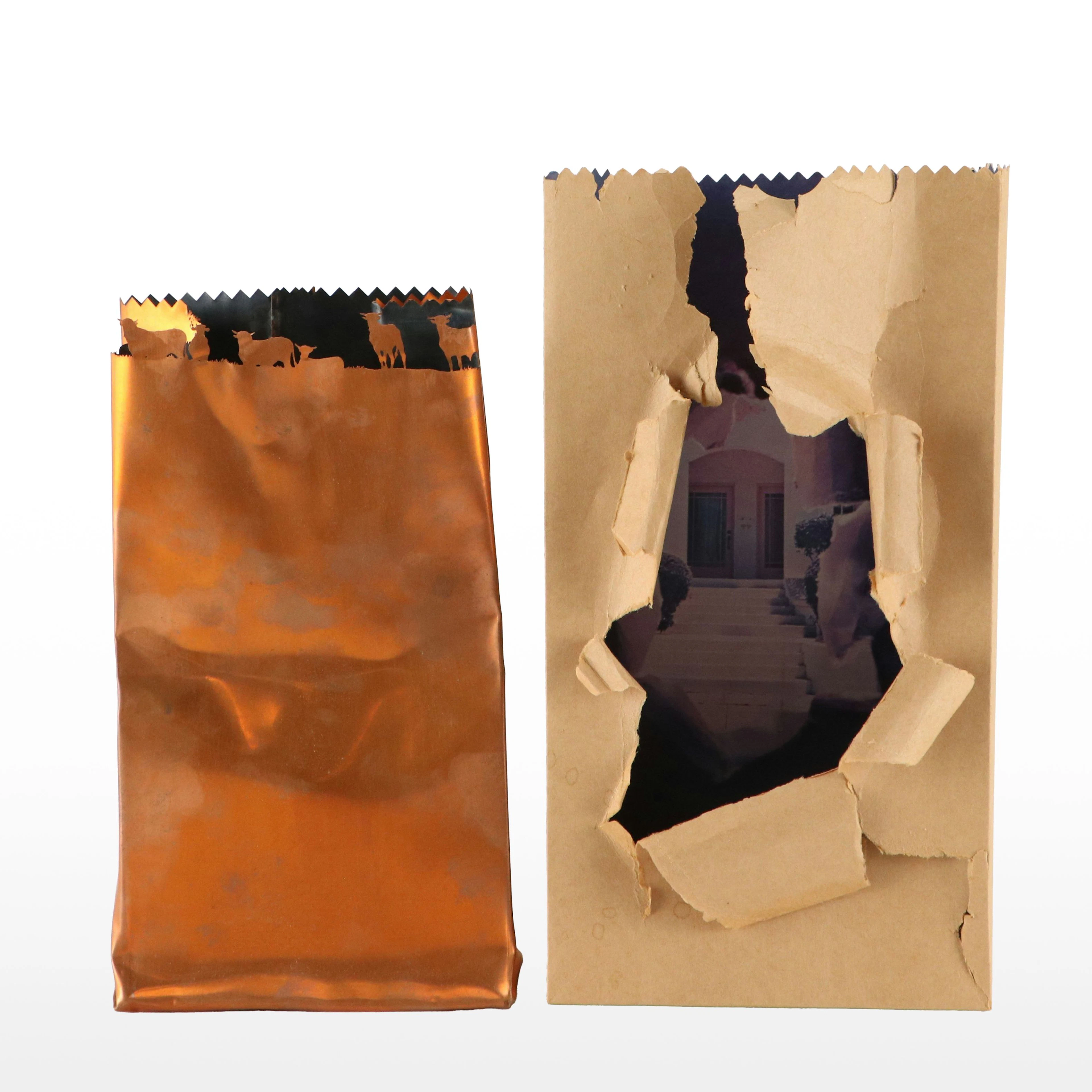 Jerry McMillan Copper and Paper Sculptures "Tree Bag" and "Cow Bag," 1970s