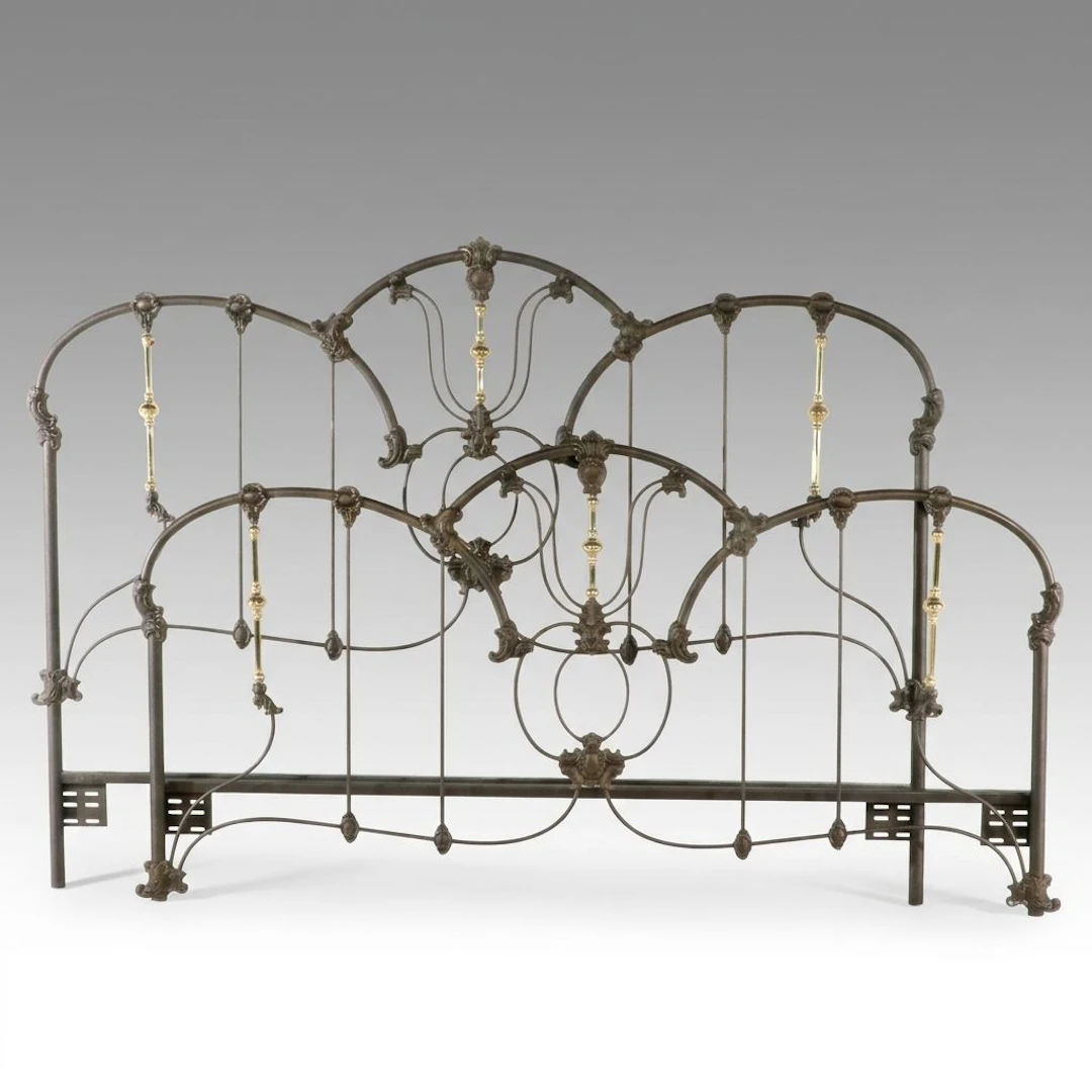 Victorian Style Mixed Metal King Headboard and Footboard