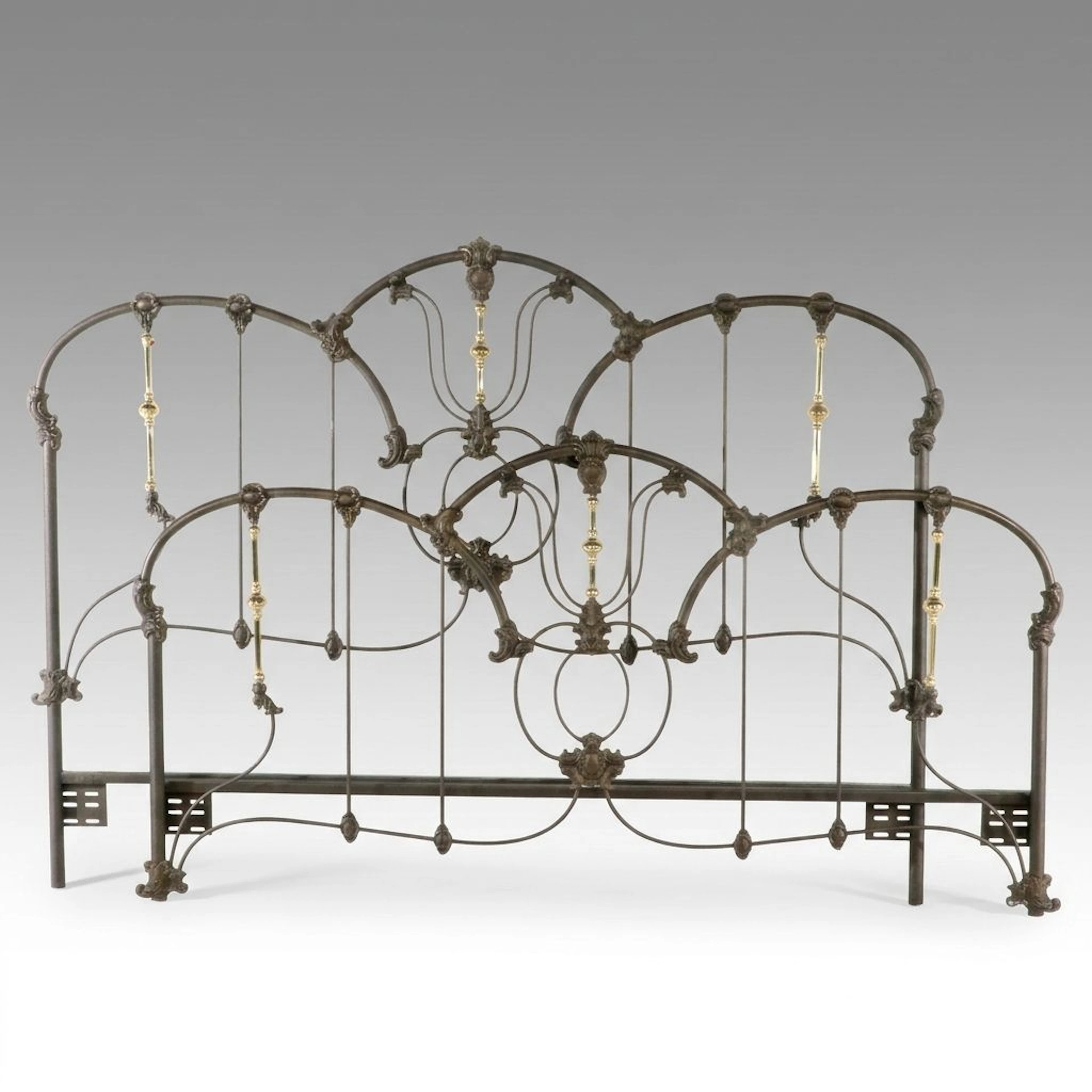 Victorian Style Mixed Metal King Headboard and Footboard
