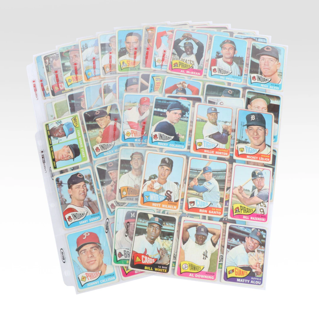 1965 Topps Baseball Cards with Bill Mazeroski, Ron Santo, and Hoyt Wilhelm