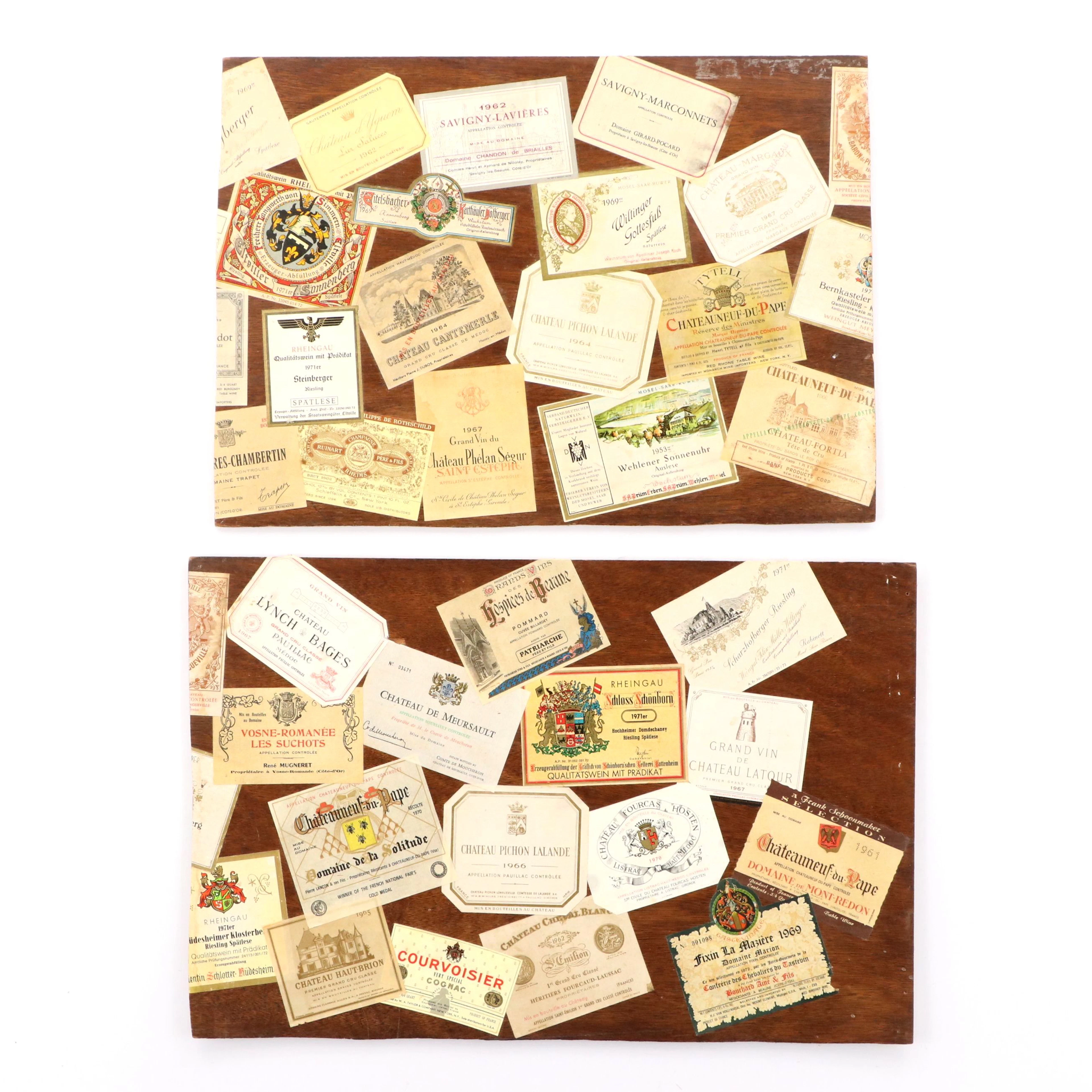 Vintage French and German Wine Label Collage Wall Hangings