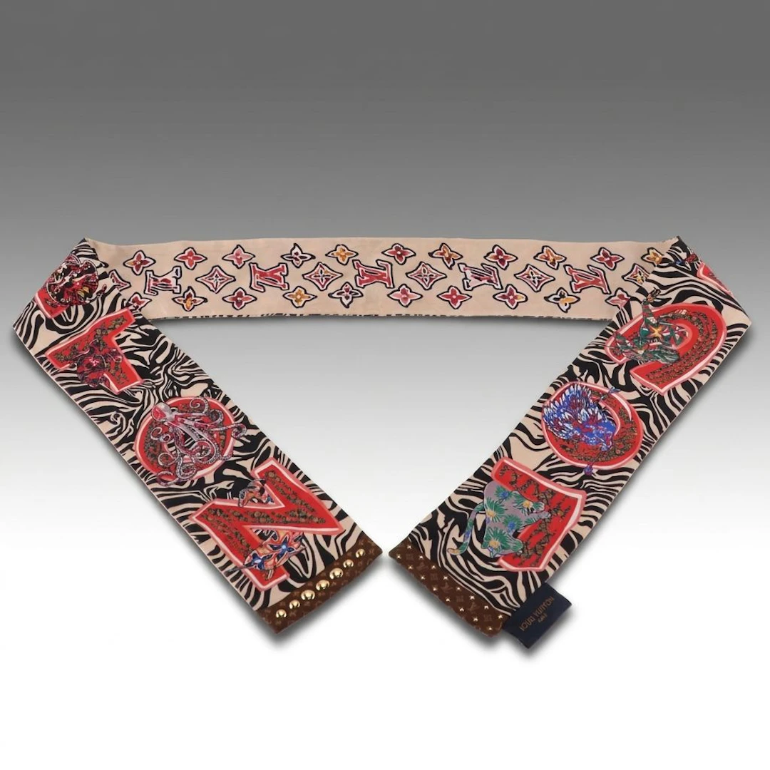 Louis Vuitton Studded Bandeau Scarf in ABC Animal Print Silk Twill