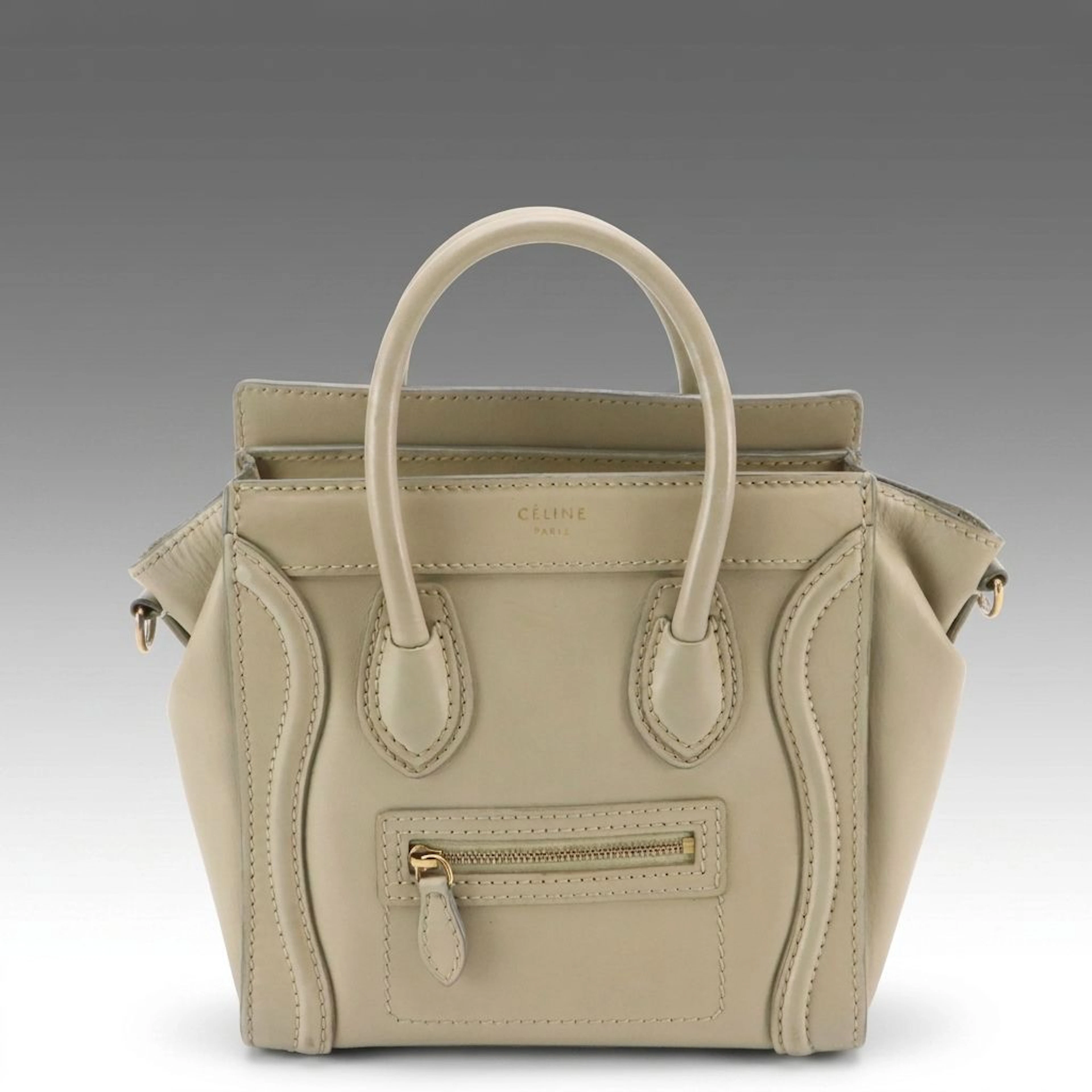 Céline Nano Luggage Two-Way Bag in Neutral Calfskin Leather