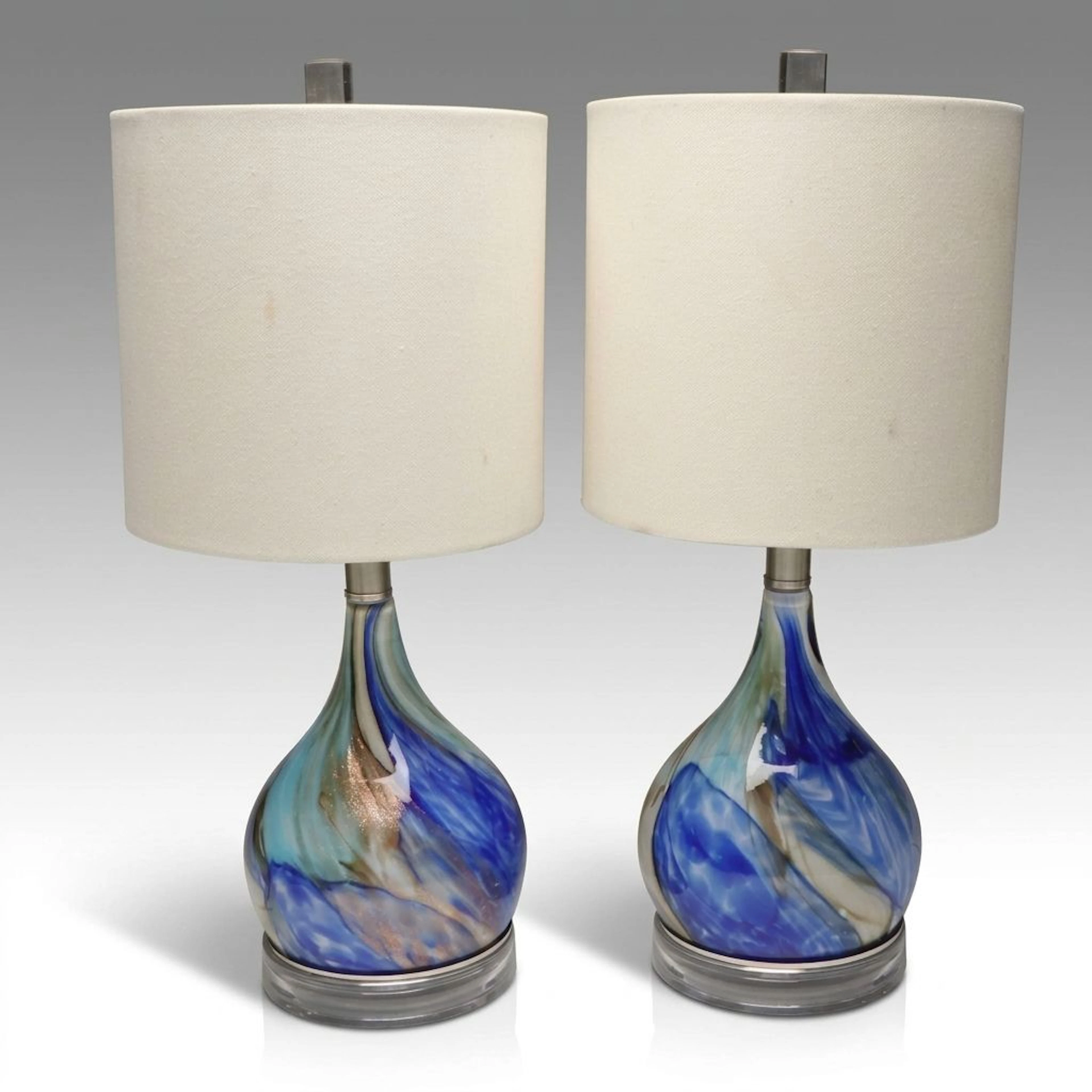 Abstract Style Aventurine Art Glass Table Lamp Pair