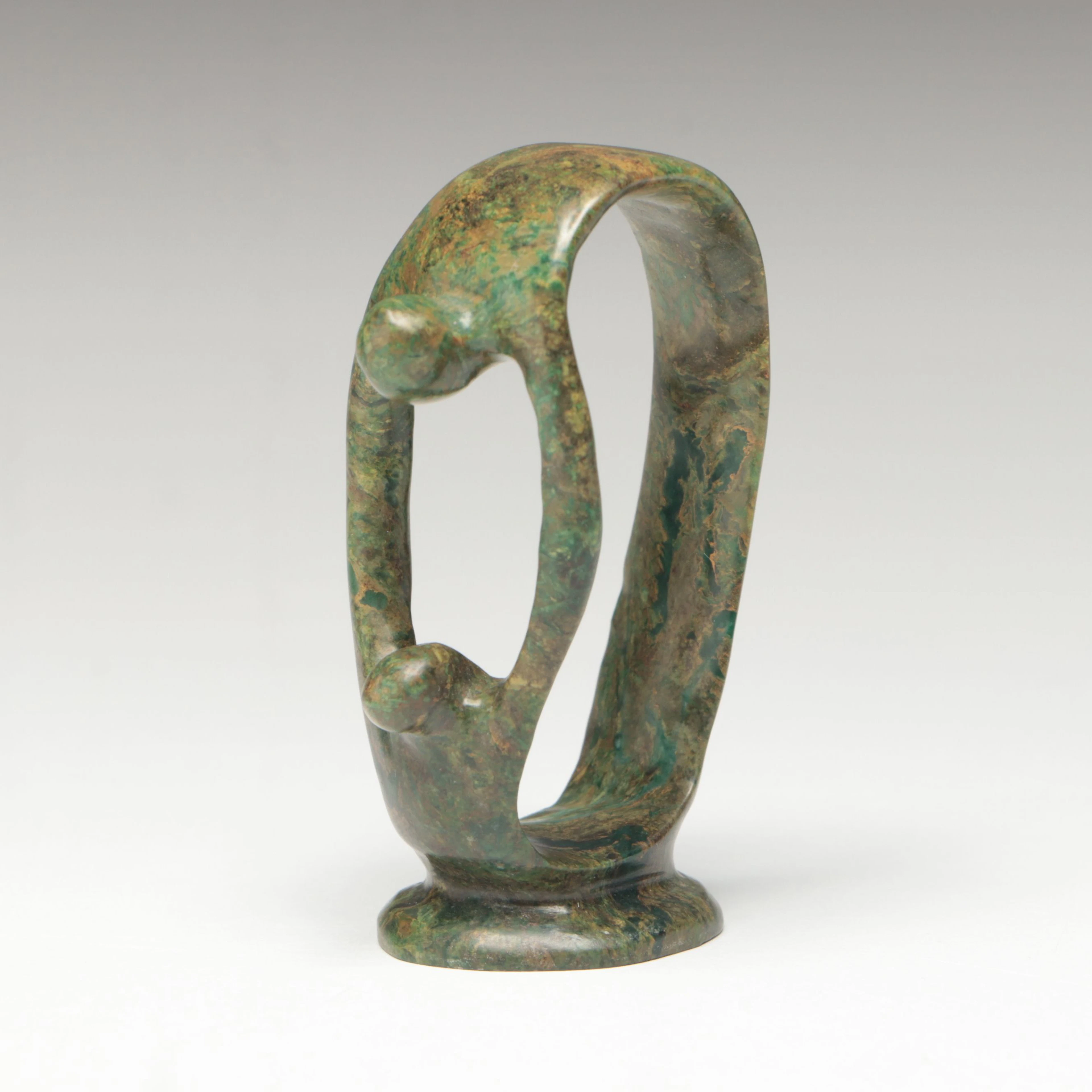 Shona Abstracted Figural Carved Green Soapstone Carving of Mother and Child