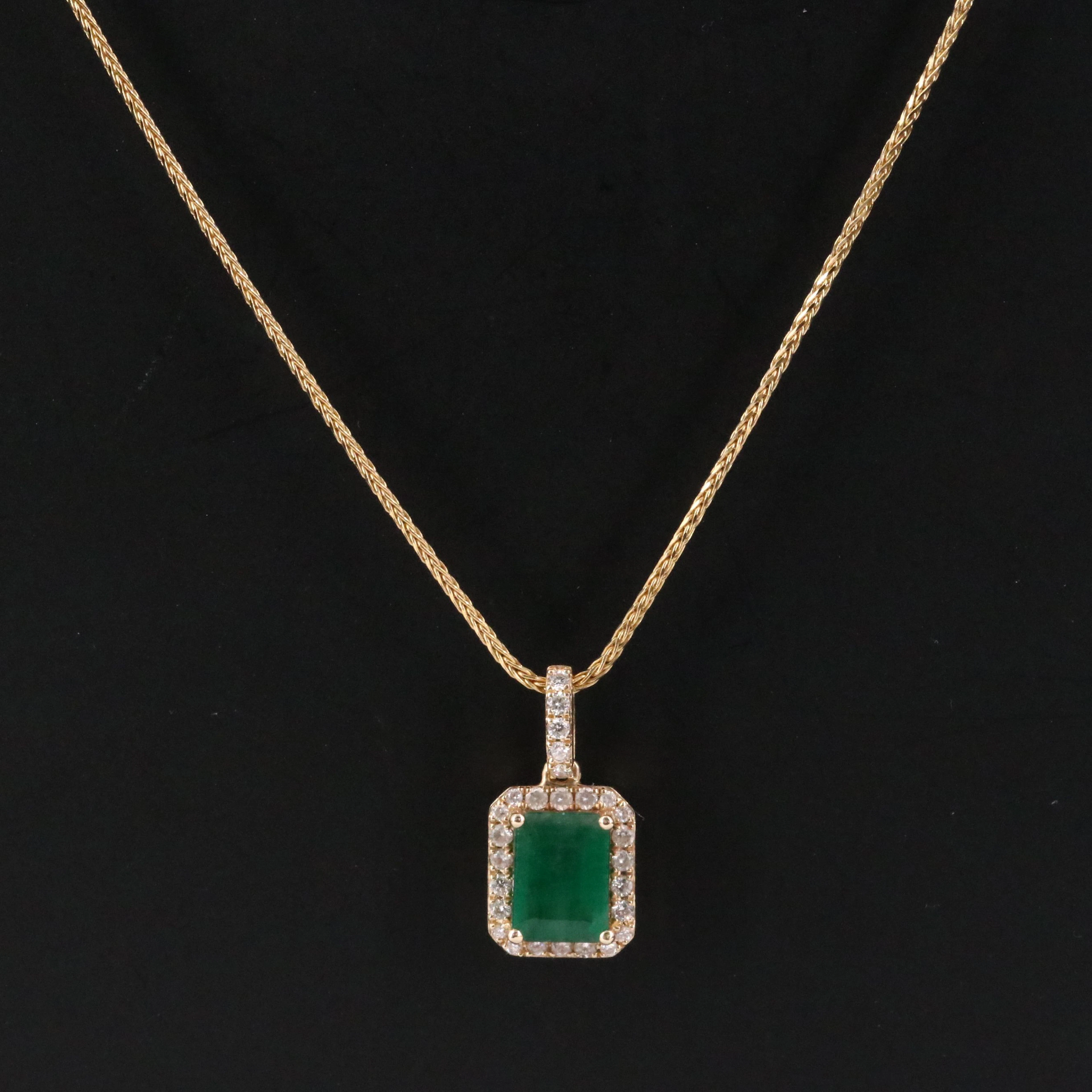 EFFY 14K 1.19 CT Emerald and Diamond Pendant on Chain Necklace