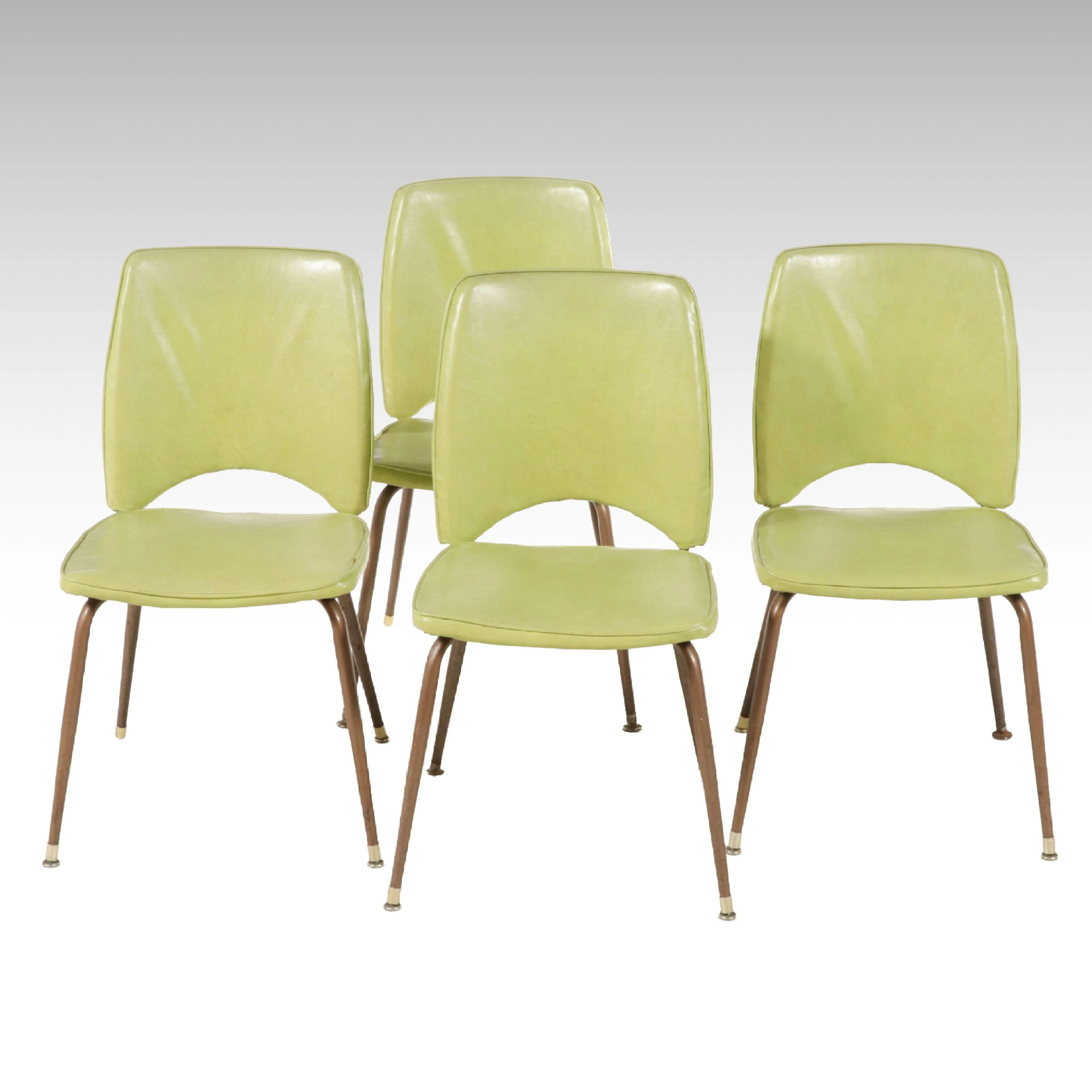 Set of Four Mid Century Modern Chartreuse Vinyl Dining Chairs, Mid-20th Century