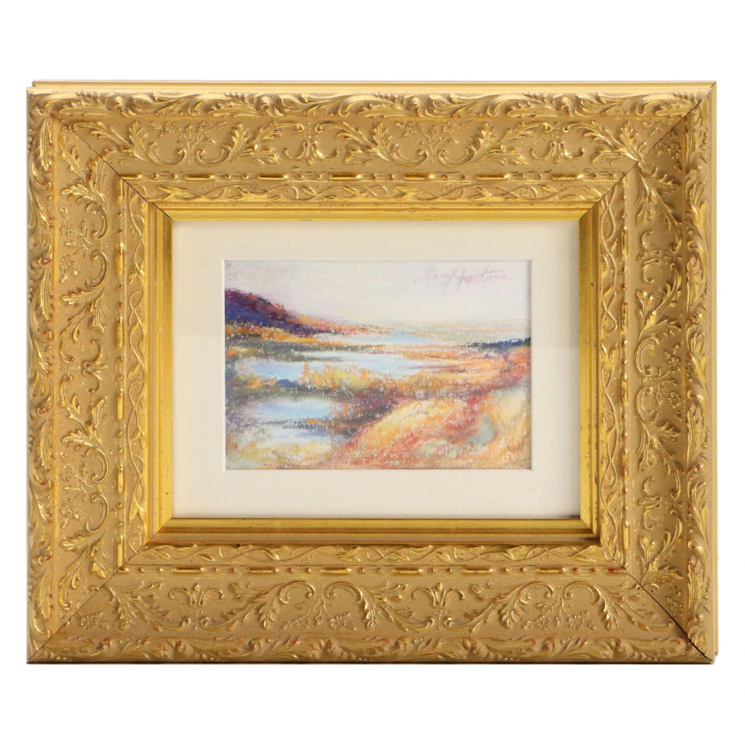 Mary Joy Stone Pastel Landscape Drawing of Wetlands, Late 20th or 21st Century
