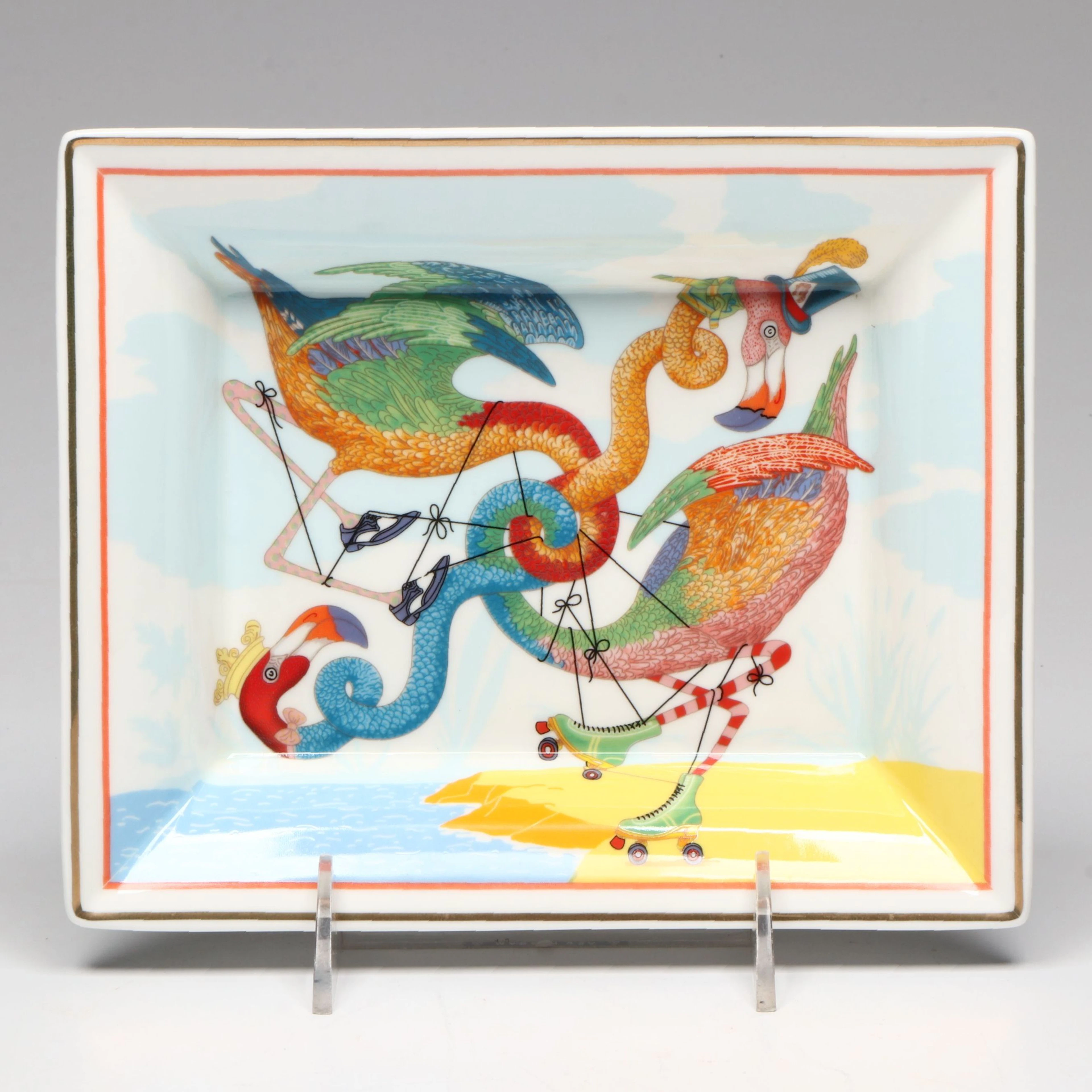 Hermès "Tied Up in Knots" Porcelain and Velvet Goatskin Change Tray