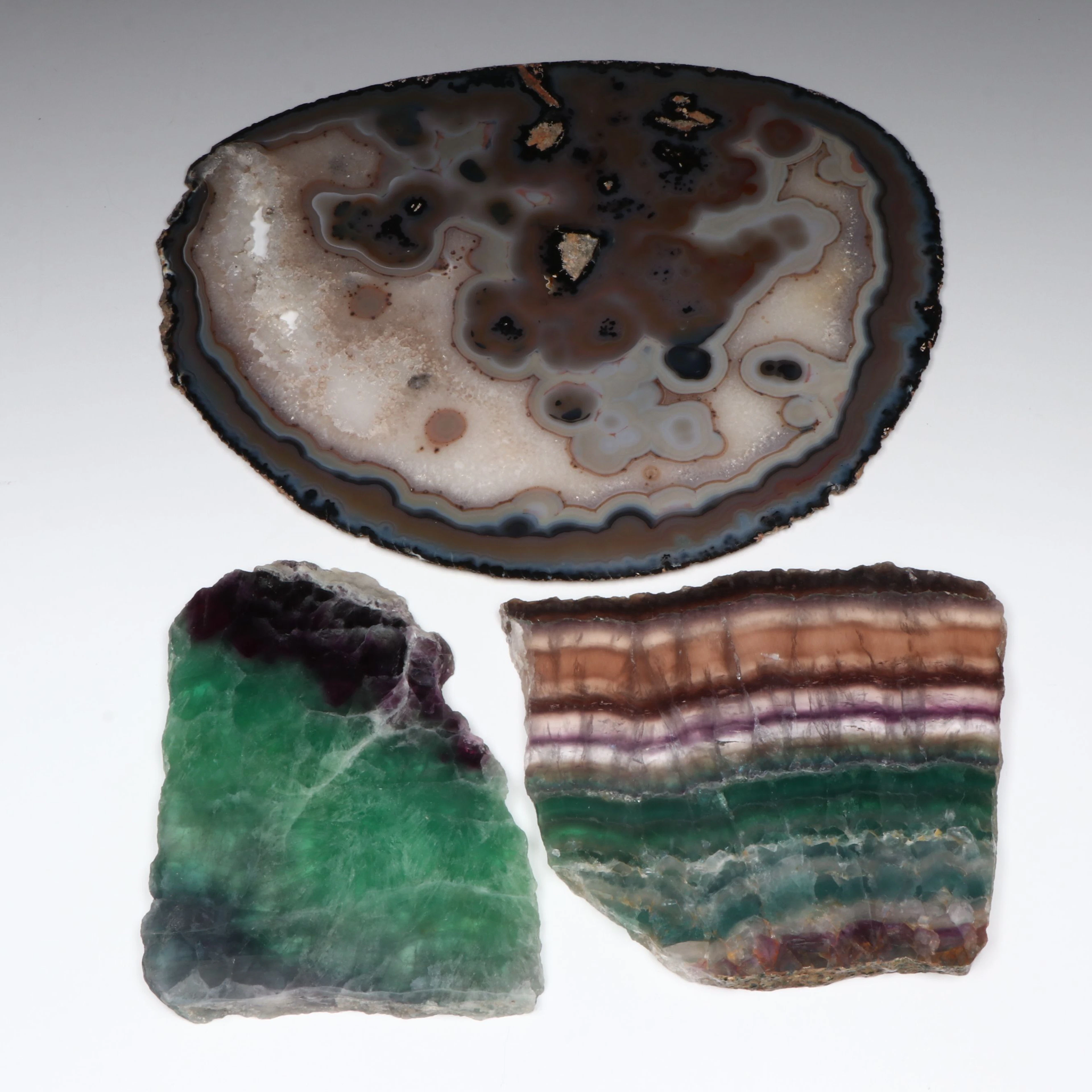 Large Agate and Tourmaline Specimen Slabs