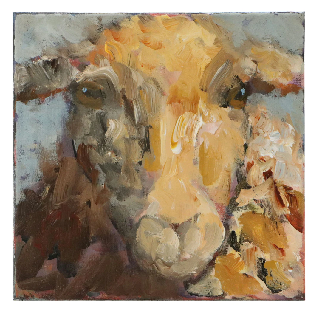Elle Raines Stylized Acrylic Painting "Sheep," 21st Century