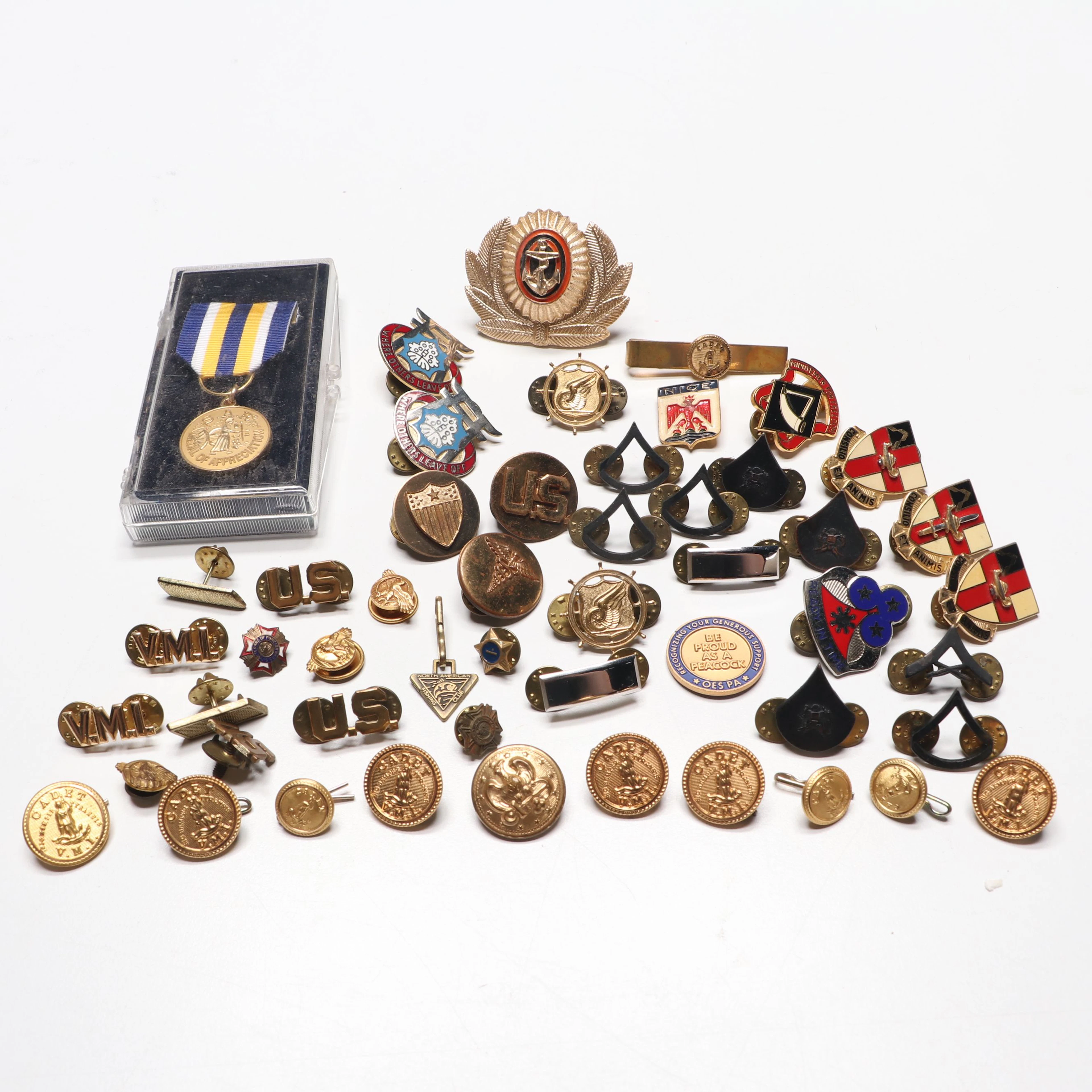 S.A.R. Medal of Appreciation, Military Collar Pins, and More Vintage Pinbacks