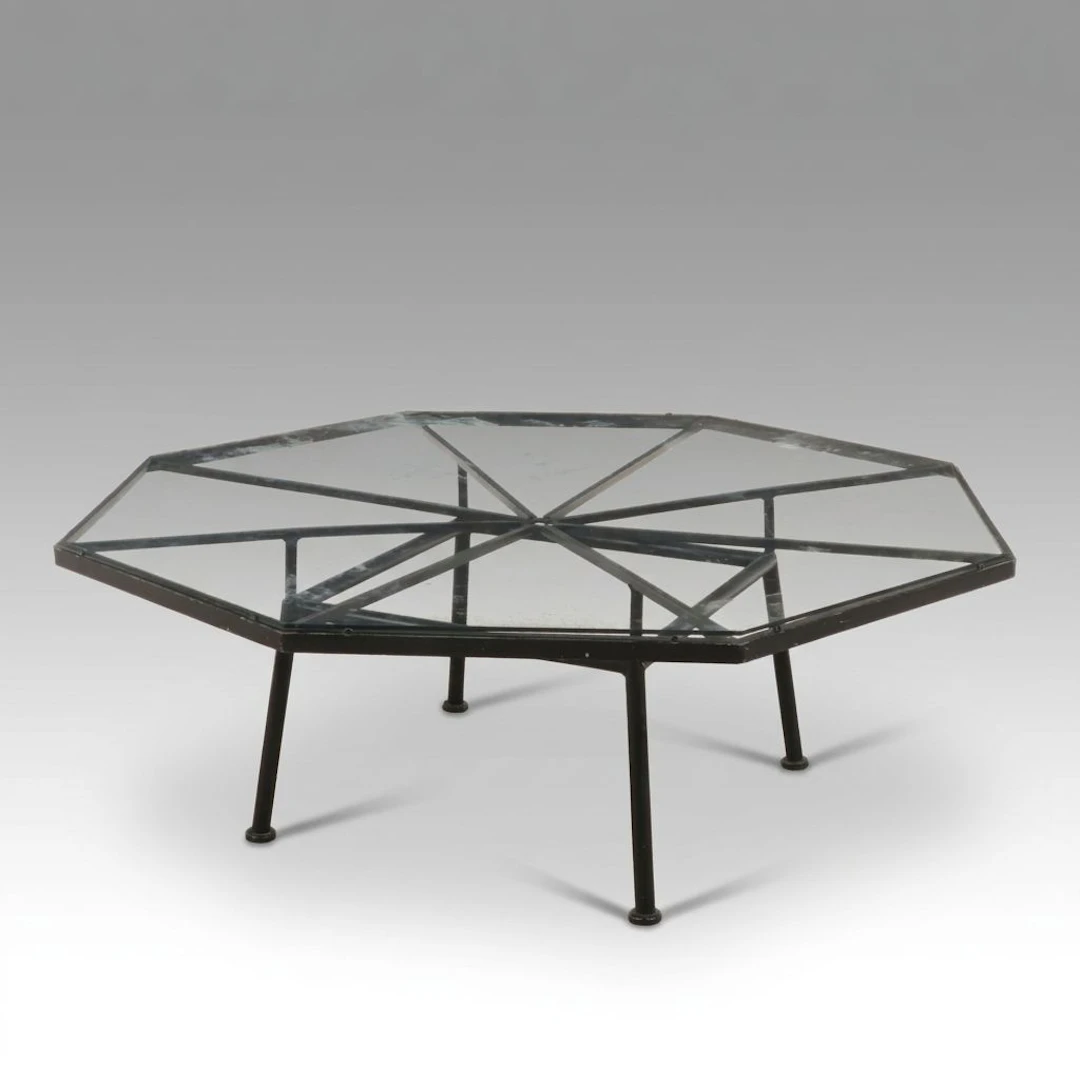 Mid Century Modern Style Octagonal Glass Top Coffee Table, Late 20th Century