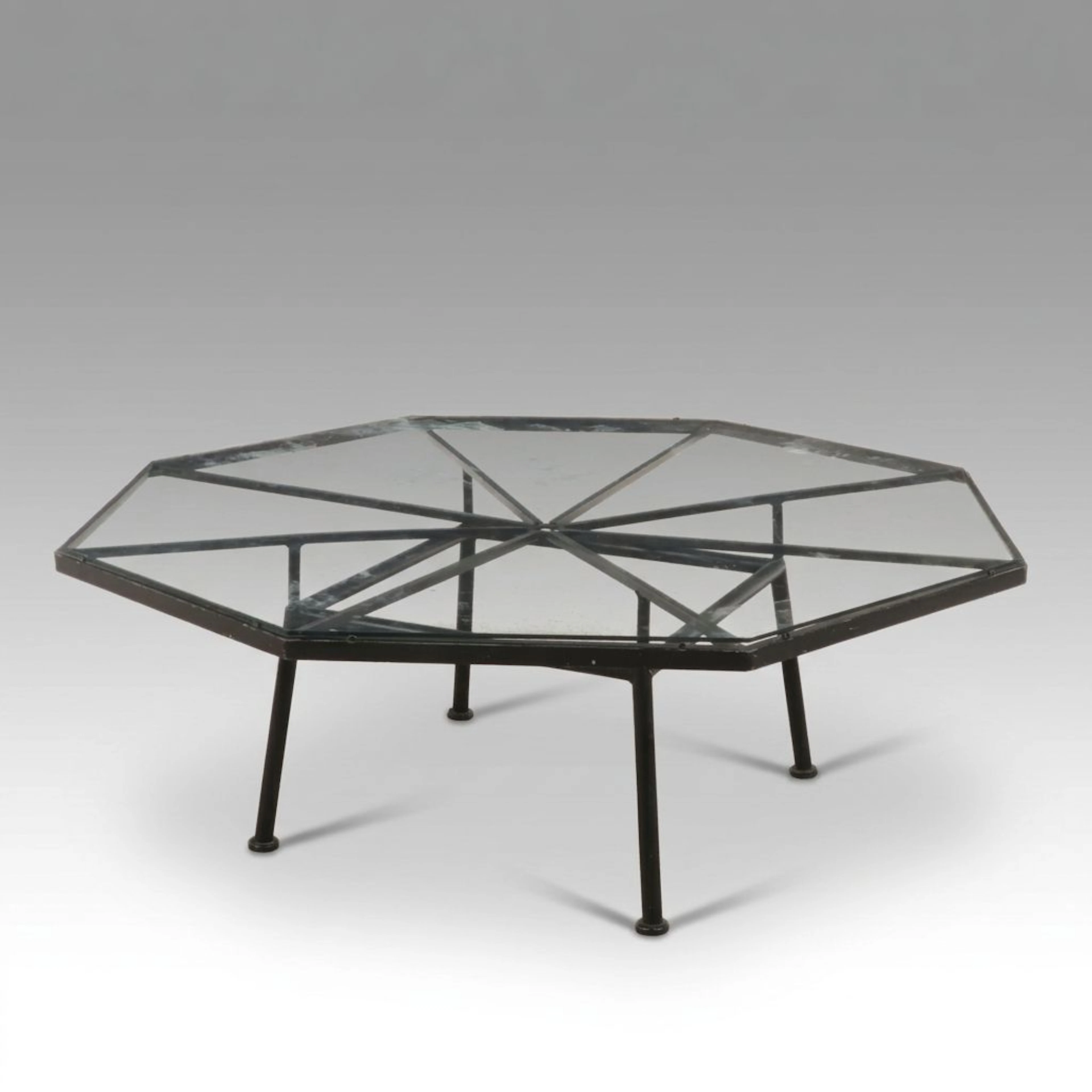Mid Century Modern Style Octagonal Glass Top Coffee Table, Late 20th Century