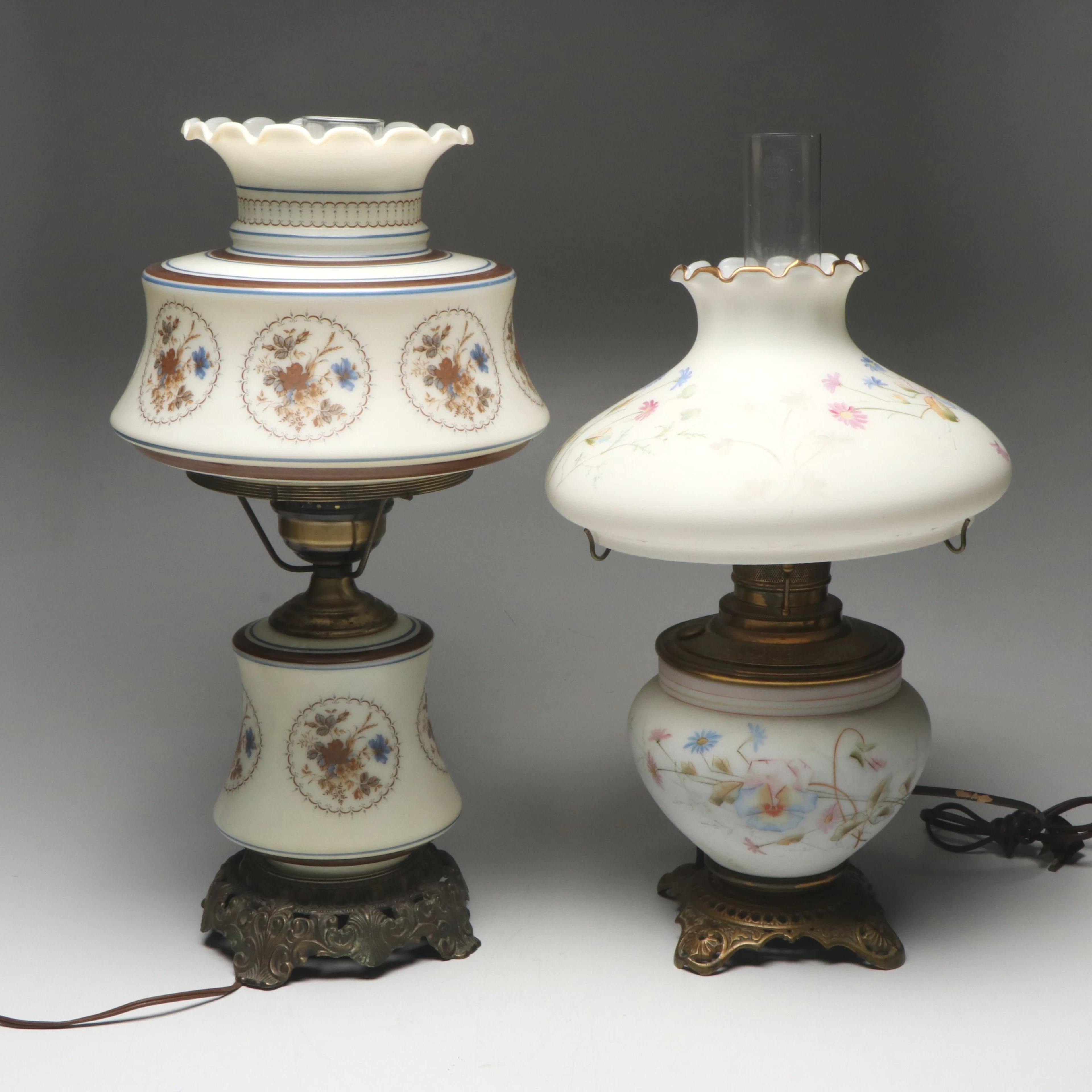 Quoizel and Other Victorian Style Parlor Lamps with Milk Glass Shades