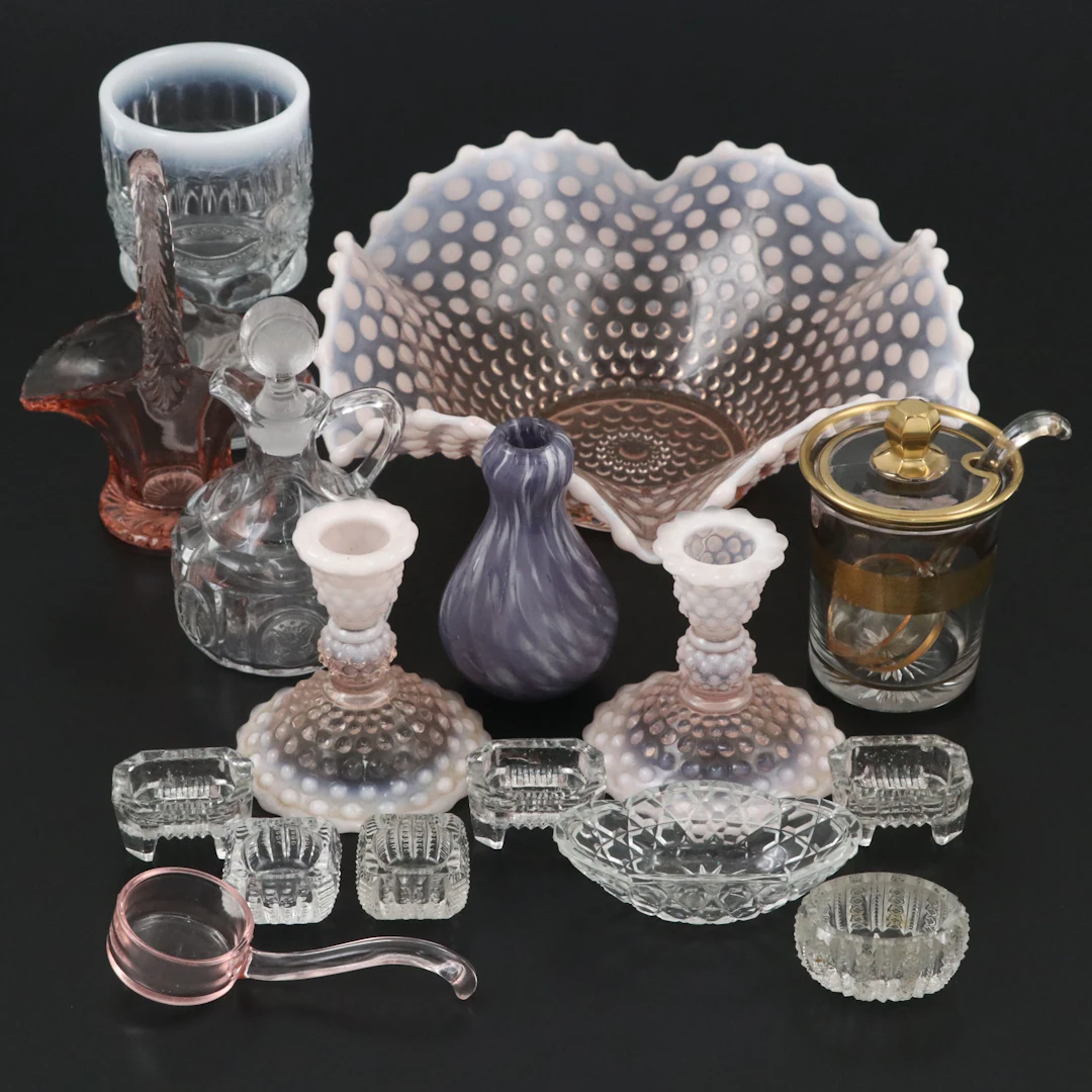 Duncan & Miller "Hobnail" Bowl and Candlesticks and More Glassware