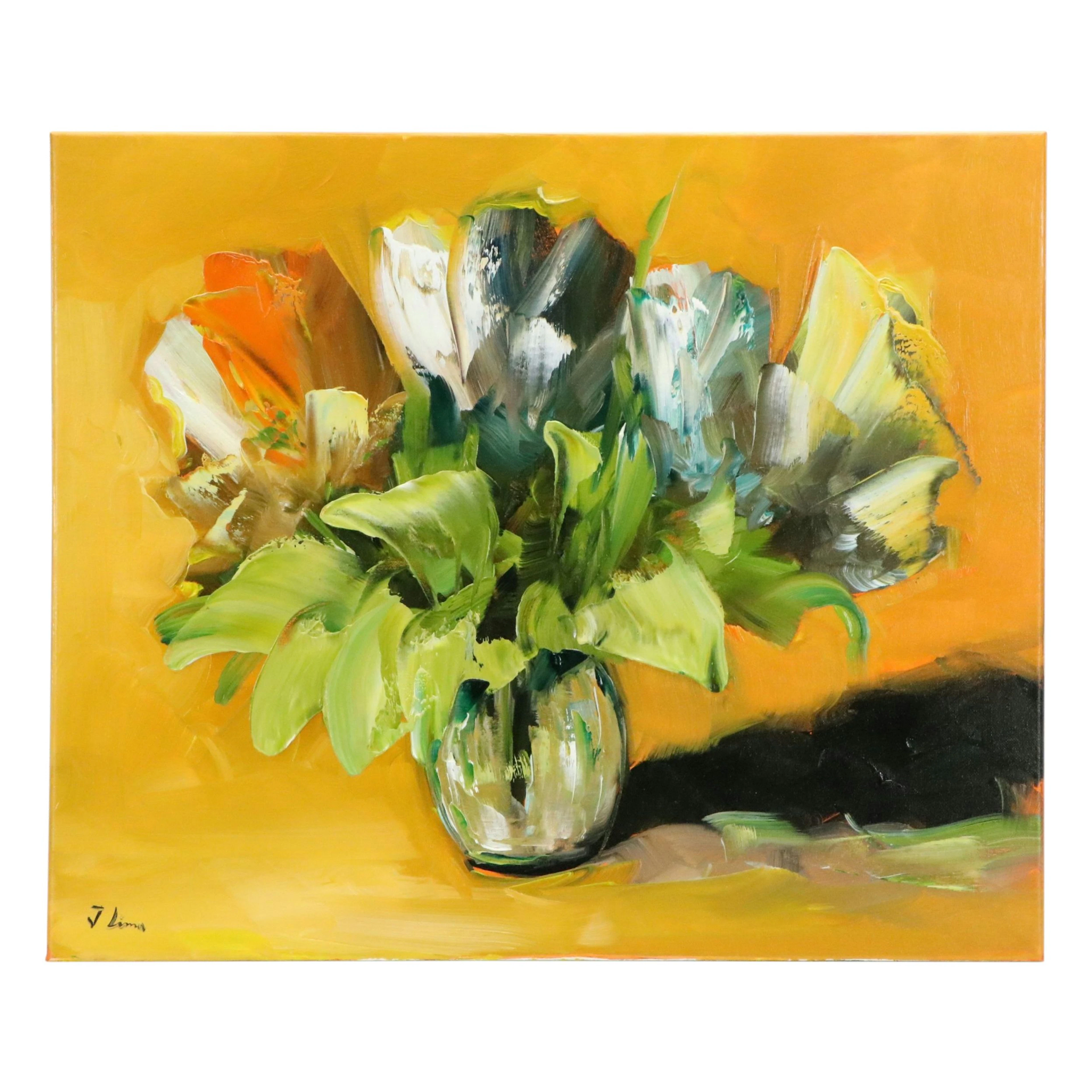 José M. Lima Still Life Oil Painting of Vase of Flowers, 2026