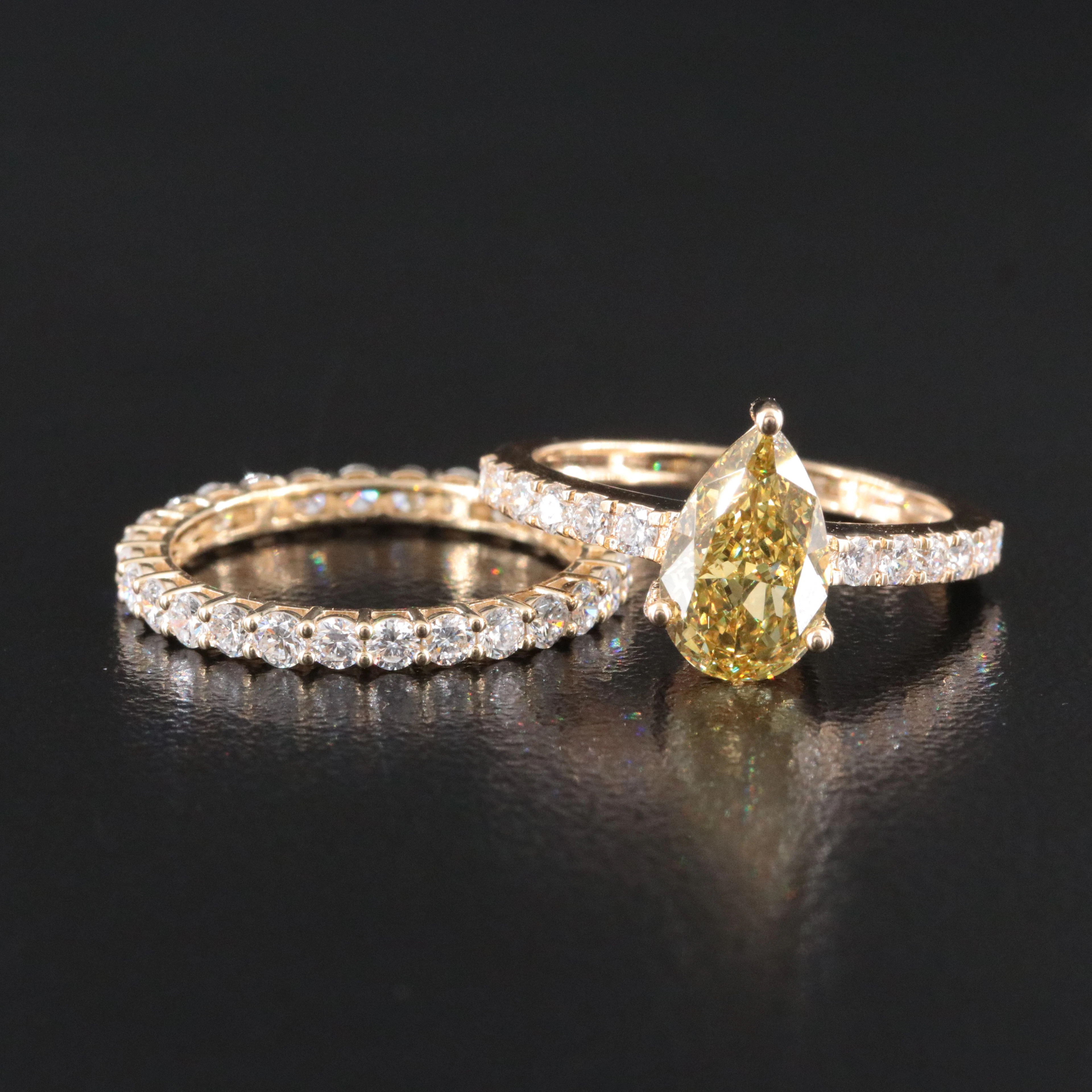 14K 3.58 CTW Lab Grown Fancy Diamond Ring and Eternity Band