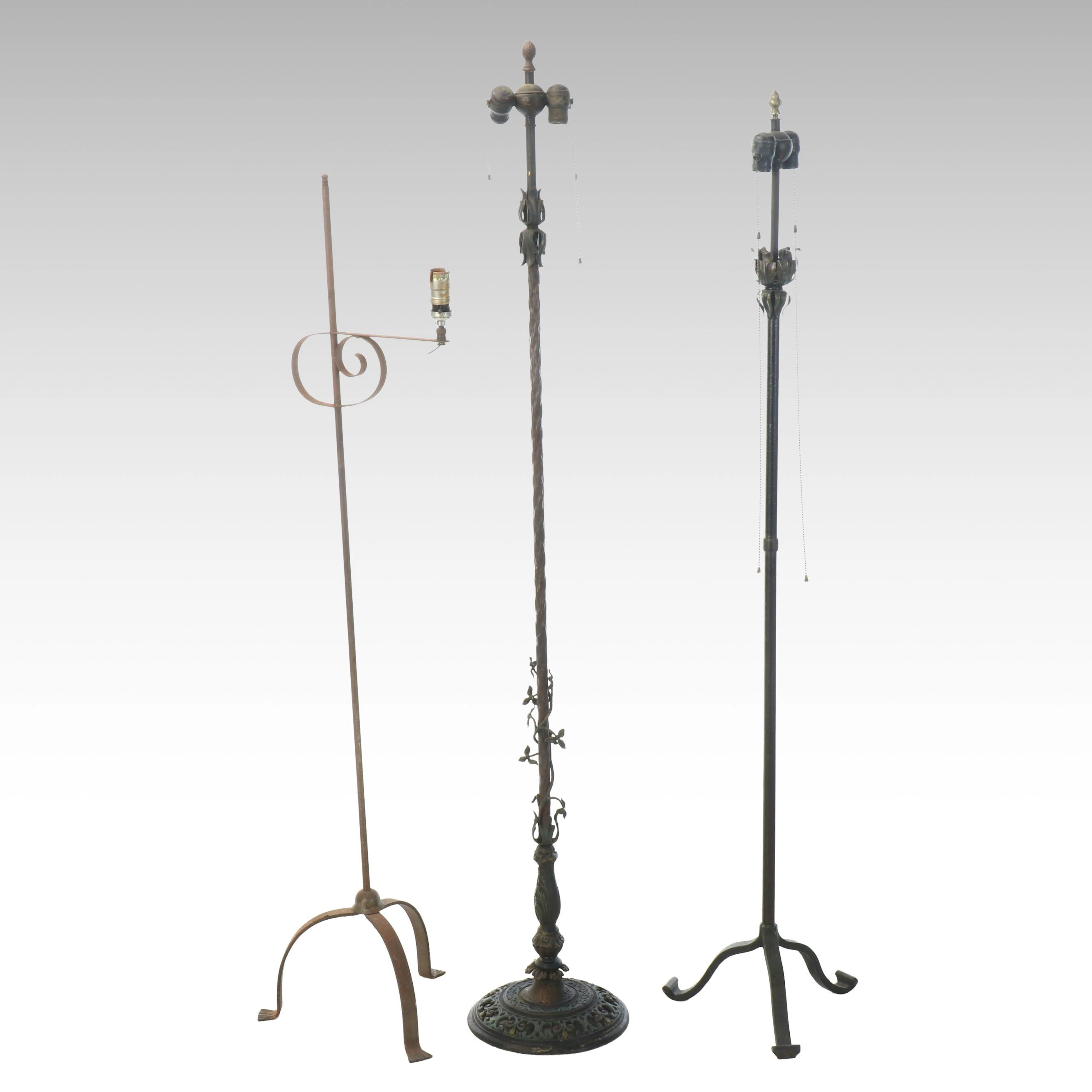 Colonial Primitive and Other Polychrome Cast Iron Floor Lamps, 20th Century