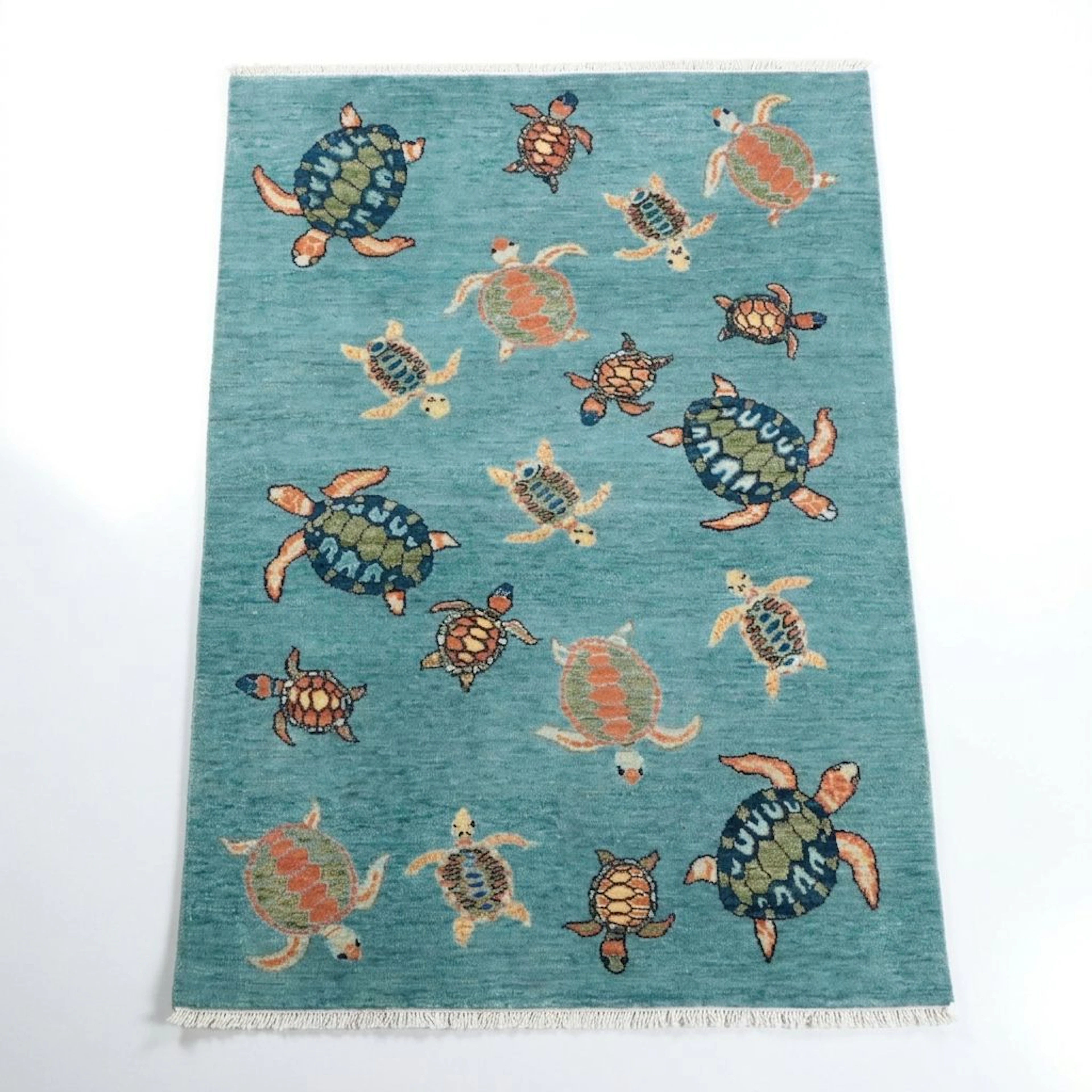 4'1 x 6'2 Hand-Knotted Indo-Persian Ziegler Pictorial Sea Turtle Area Rug