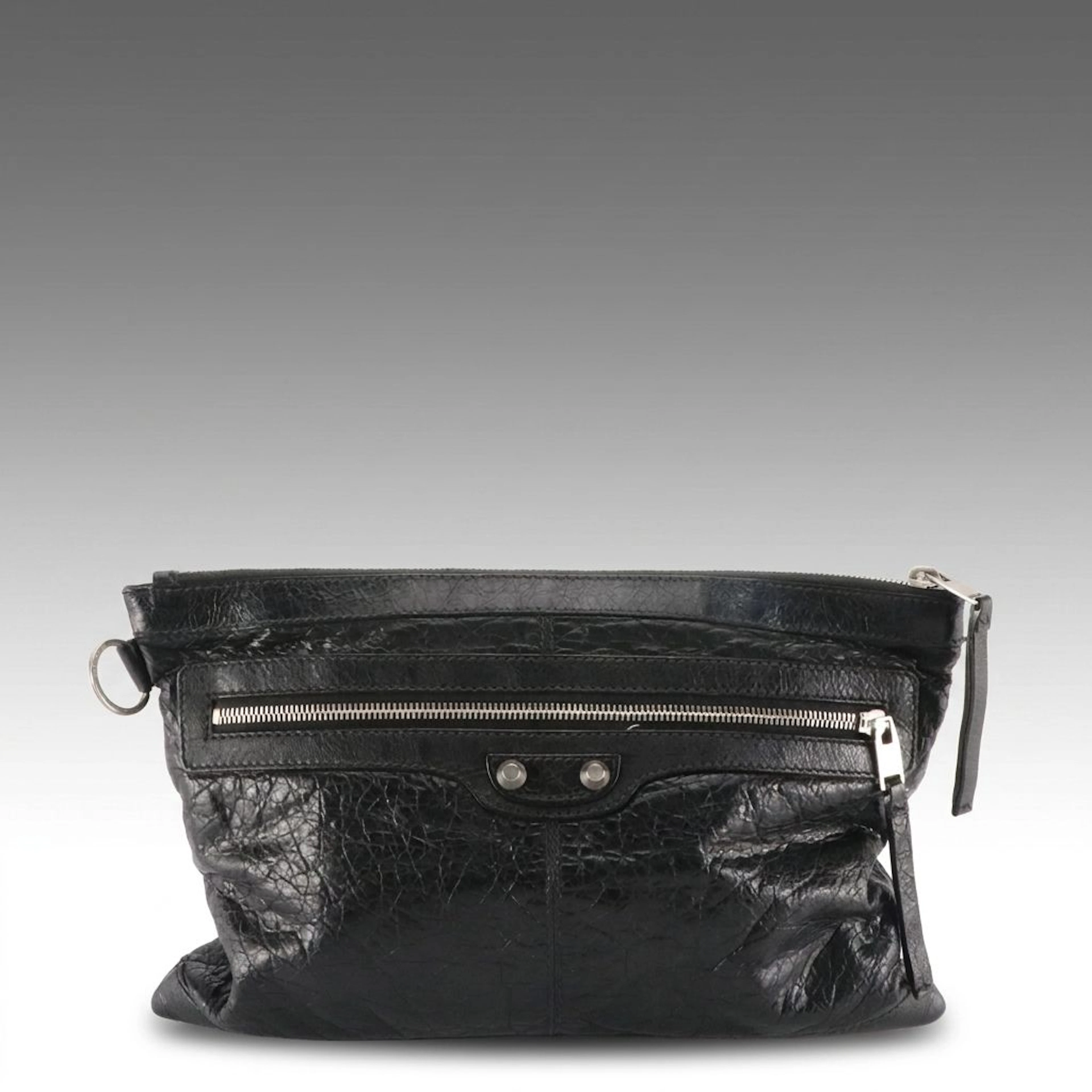 Balenciaga Motocross Classic Clip Zip Pouch in Black Agneau Leather