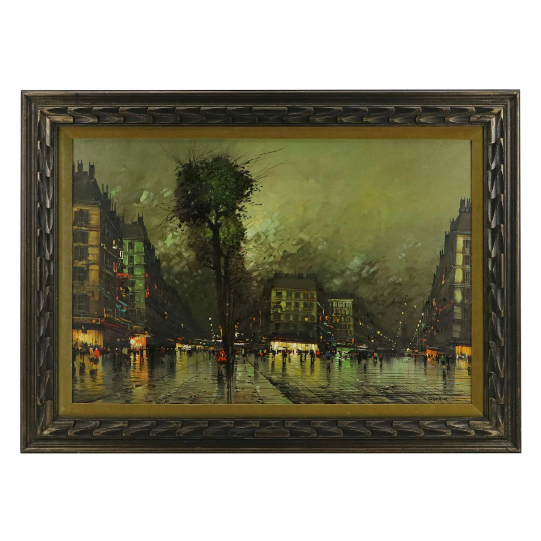 Alessandro Petrin Oil Painting of European Streetscape, Mid-20th Century