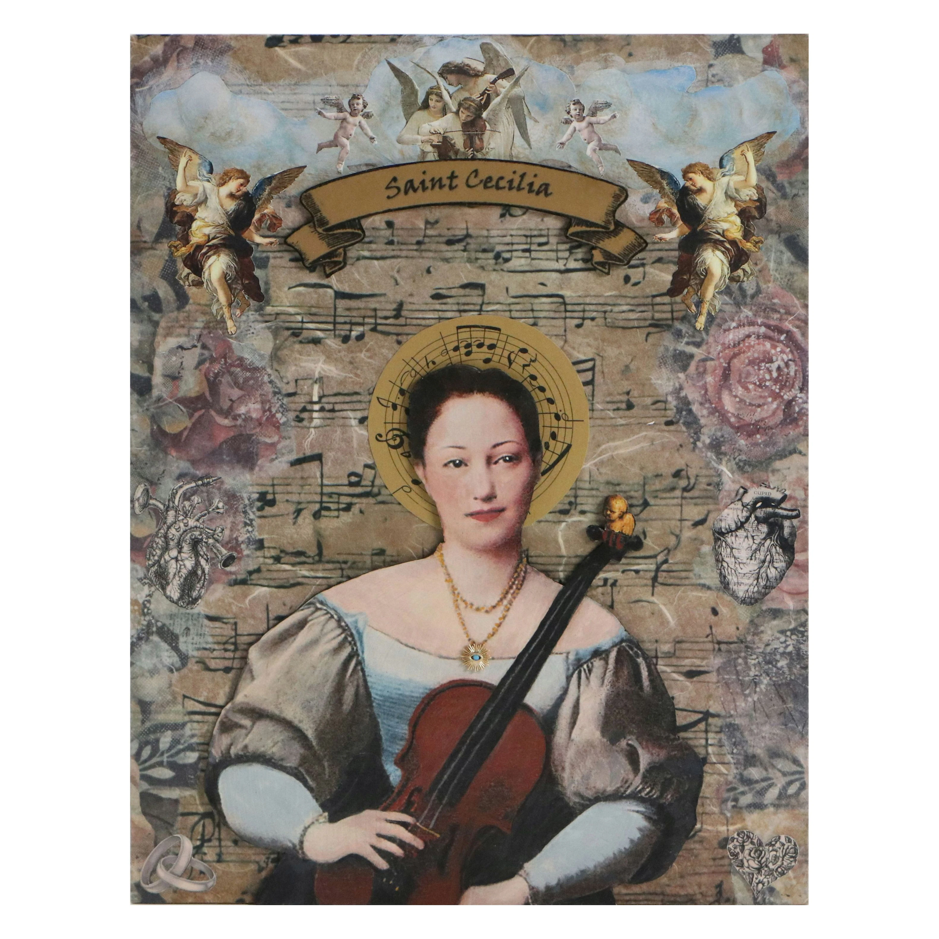 Deborah Kovacs-Sturdevant Mixed Media Collage "Saint Cecilia," 21st Century