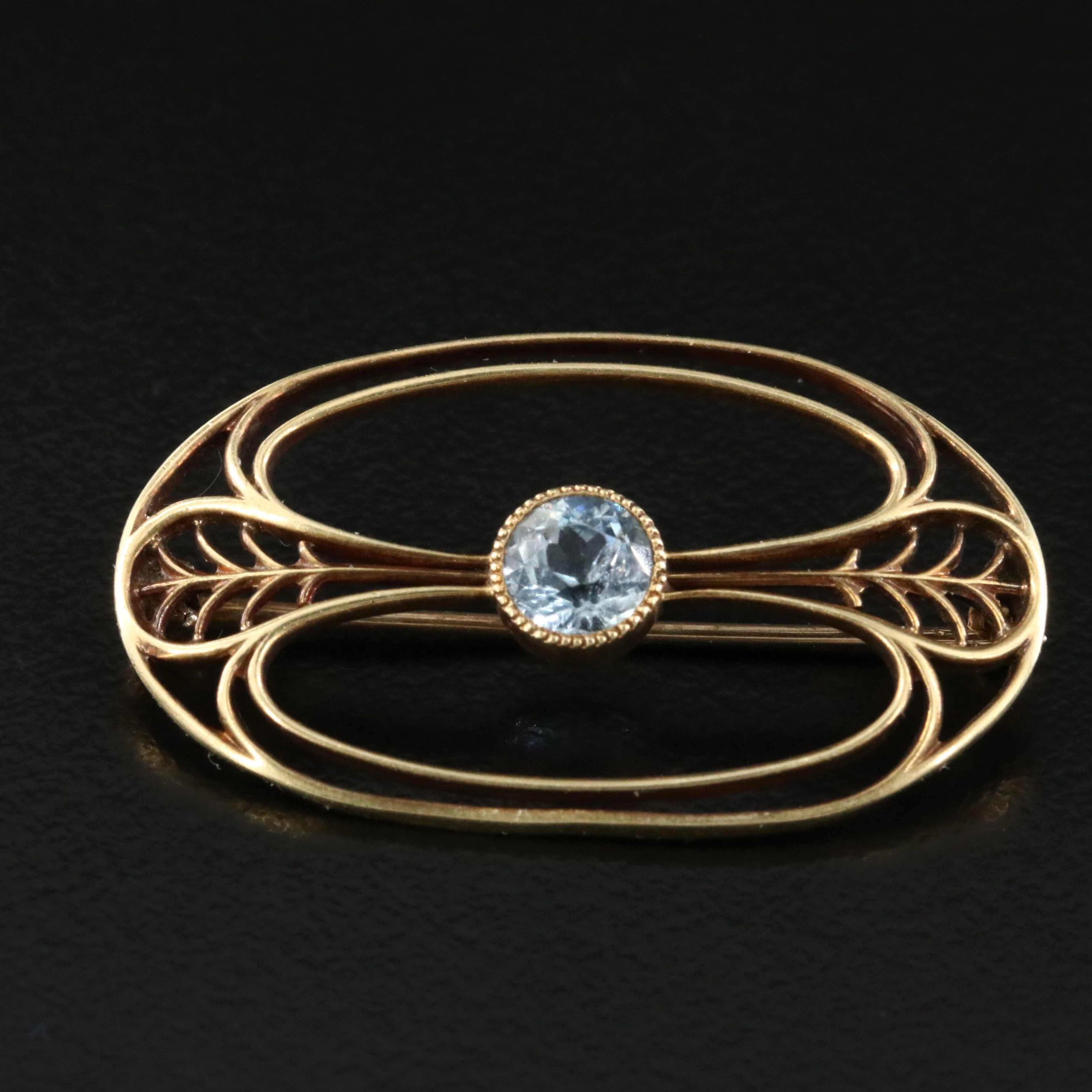 Bippart, Griscom & Osborn Art Nouveau 14K Aquamarine Pin