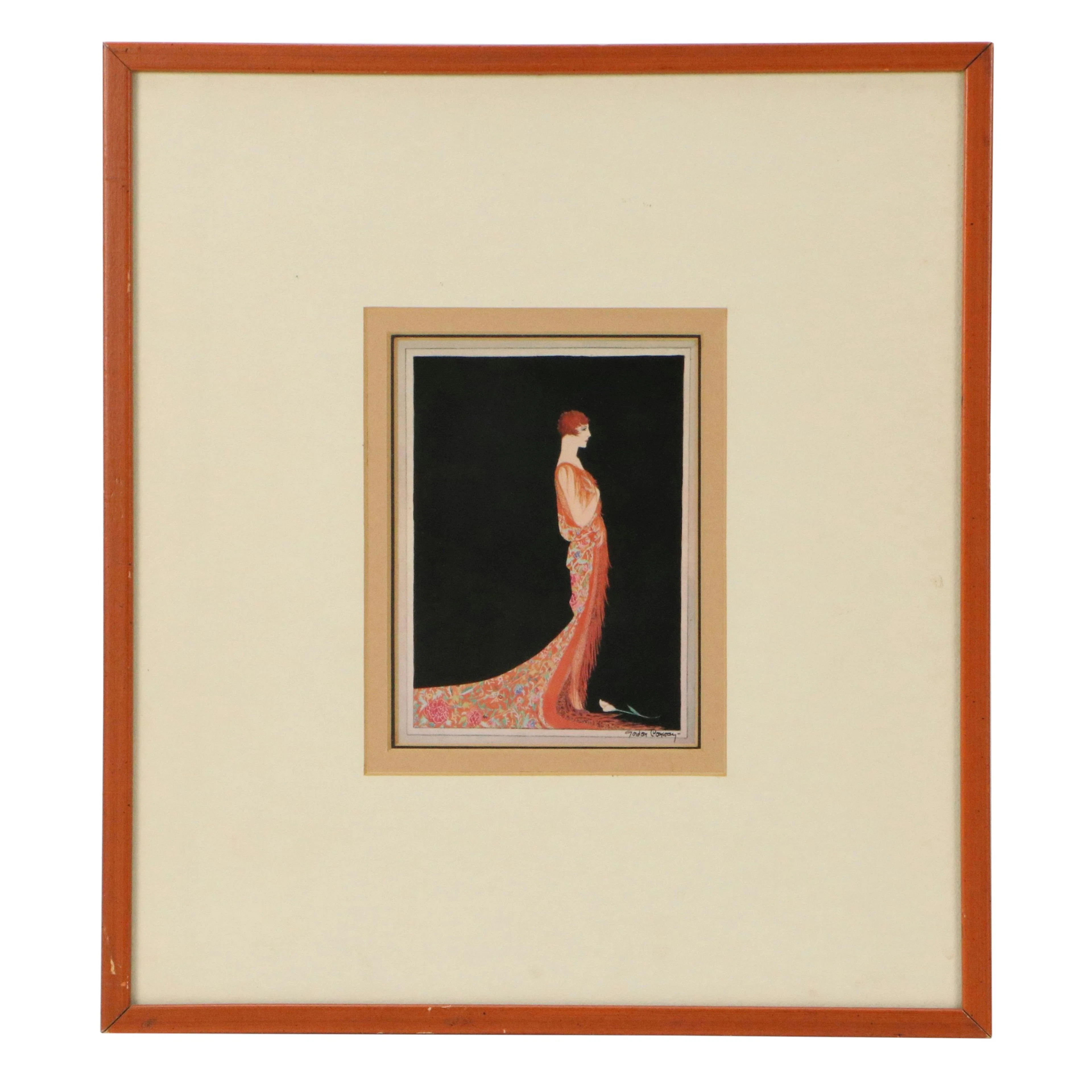 After Gordon Conway Offset Lithograph of Art Deco Lady "That Red Head Gal"