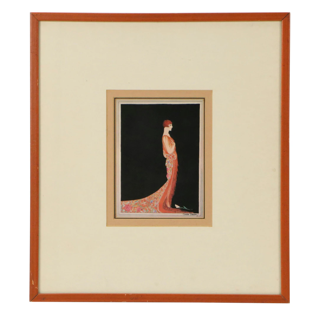 After Gordon Conway Offset Lithograph of Art Deco Lady "That Red Head Gal"
