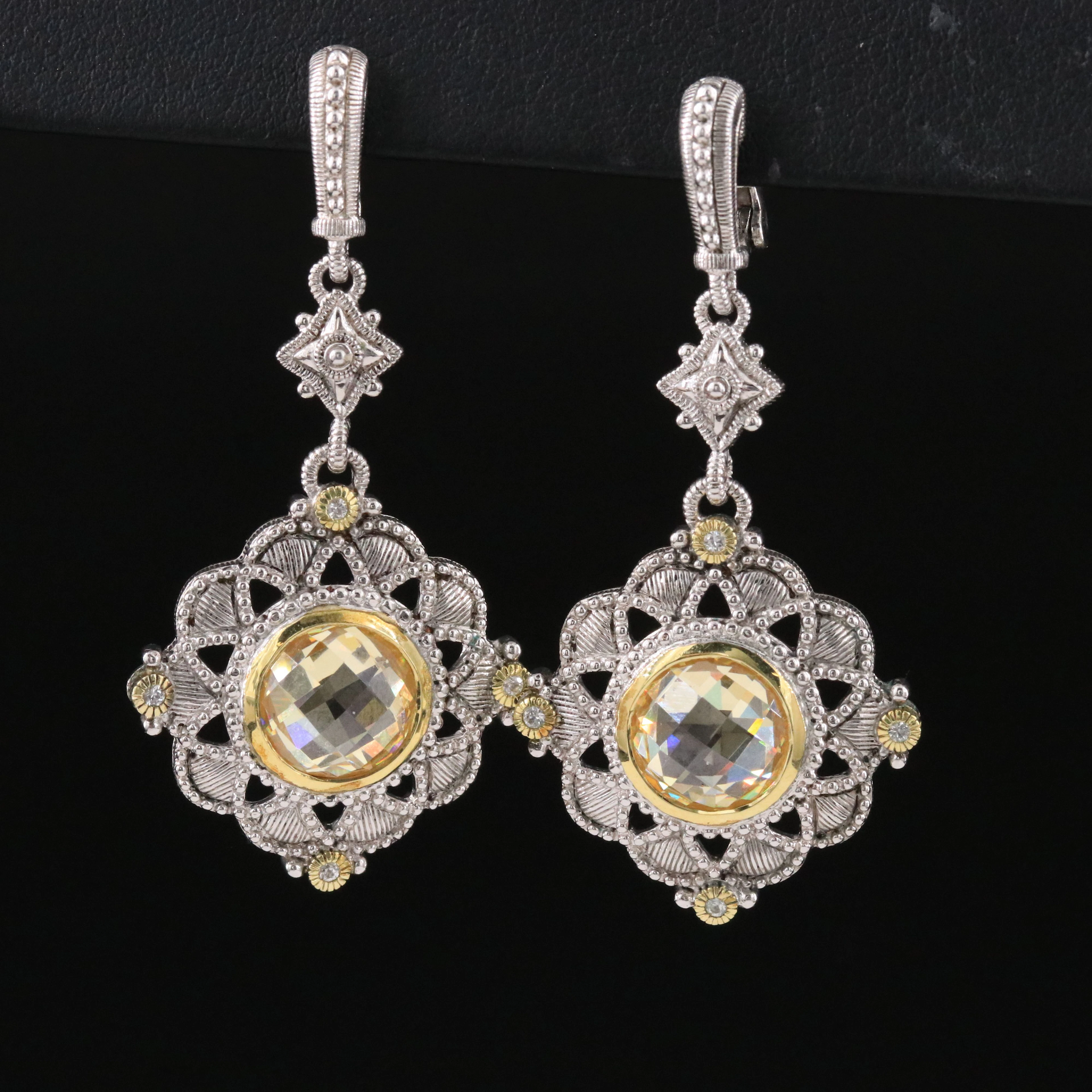Judith Ripka Sterling CZ Sun Earrings with 18K Accents