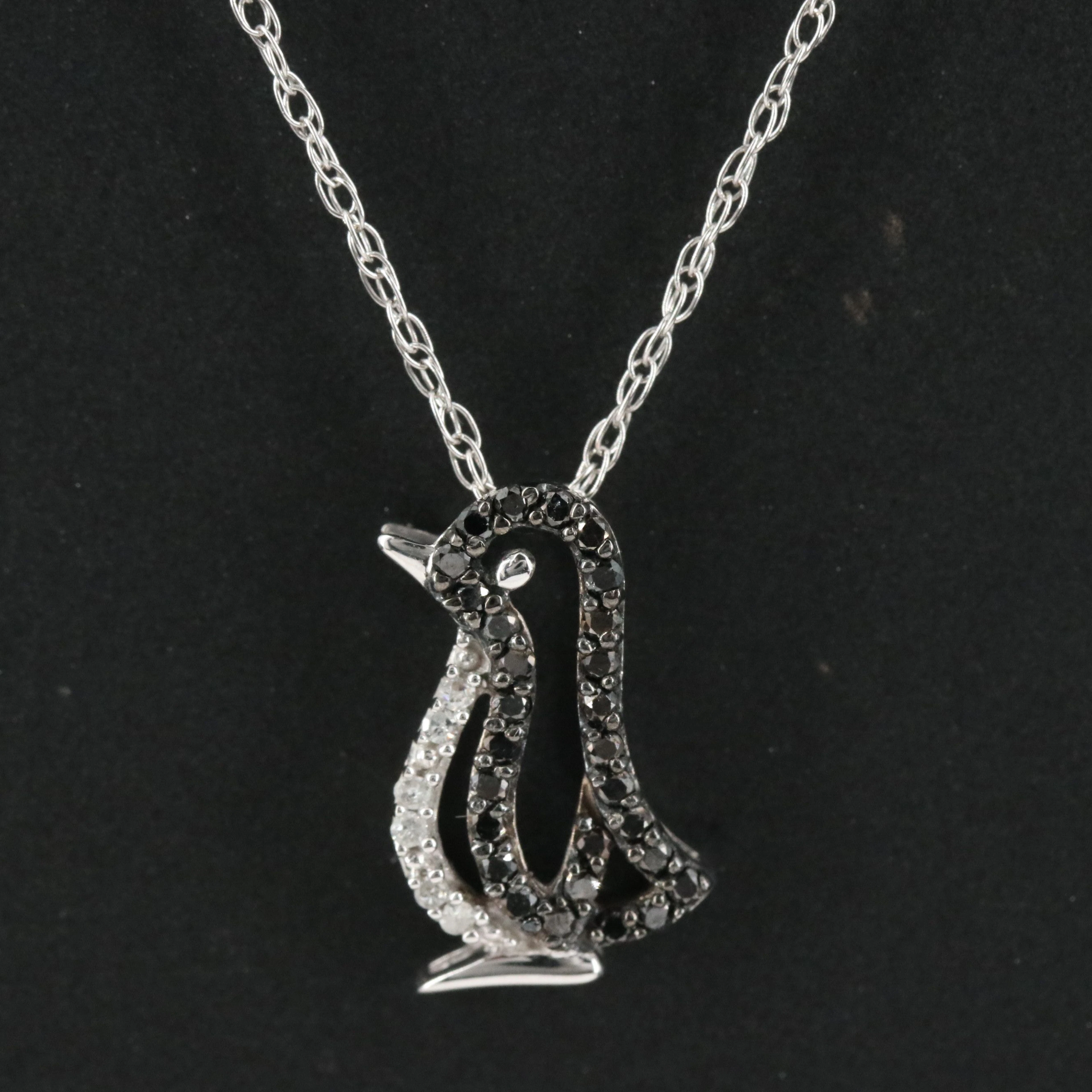 14K 0.16 CTW Diamond Penguin Pendant Necklace Featuring Fancy Black