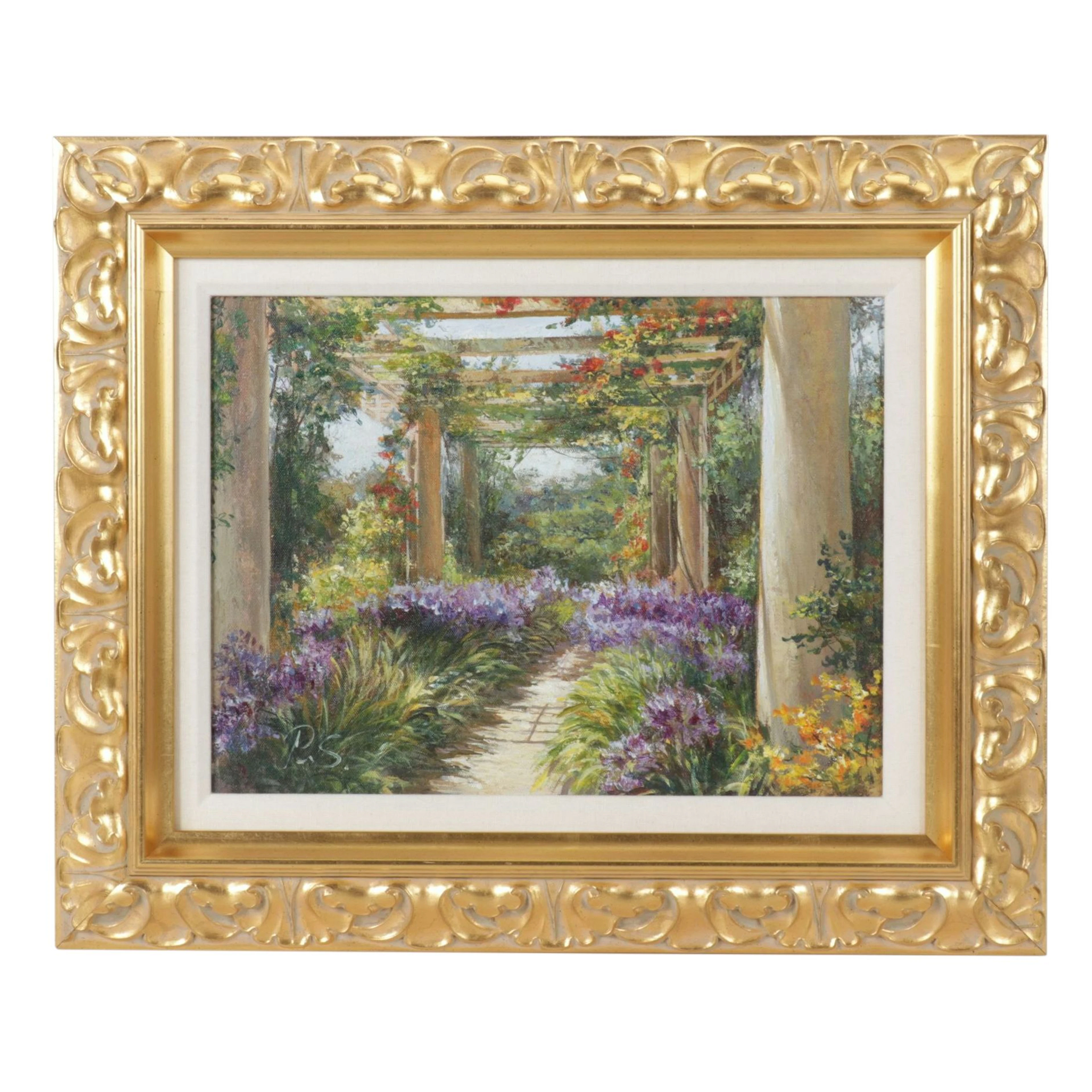 Impressionist Style Landscape Oil Painting of Garden Trellis Path
