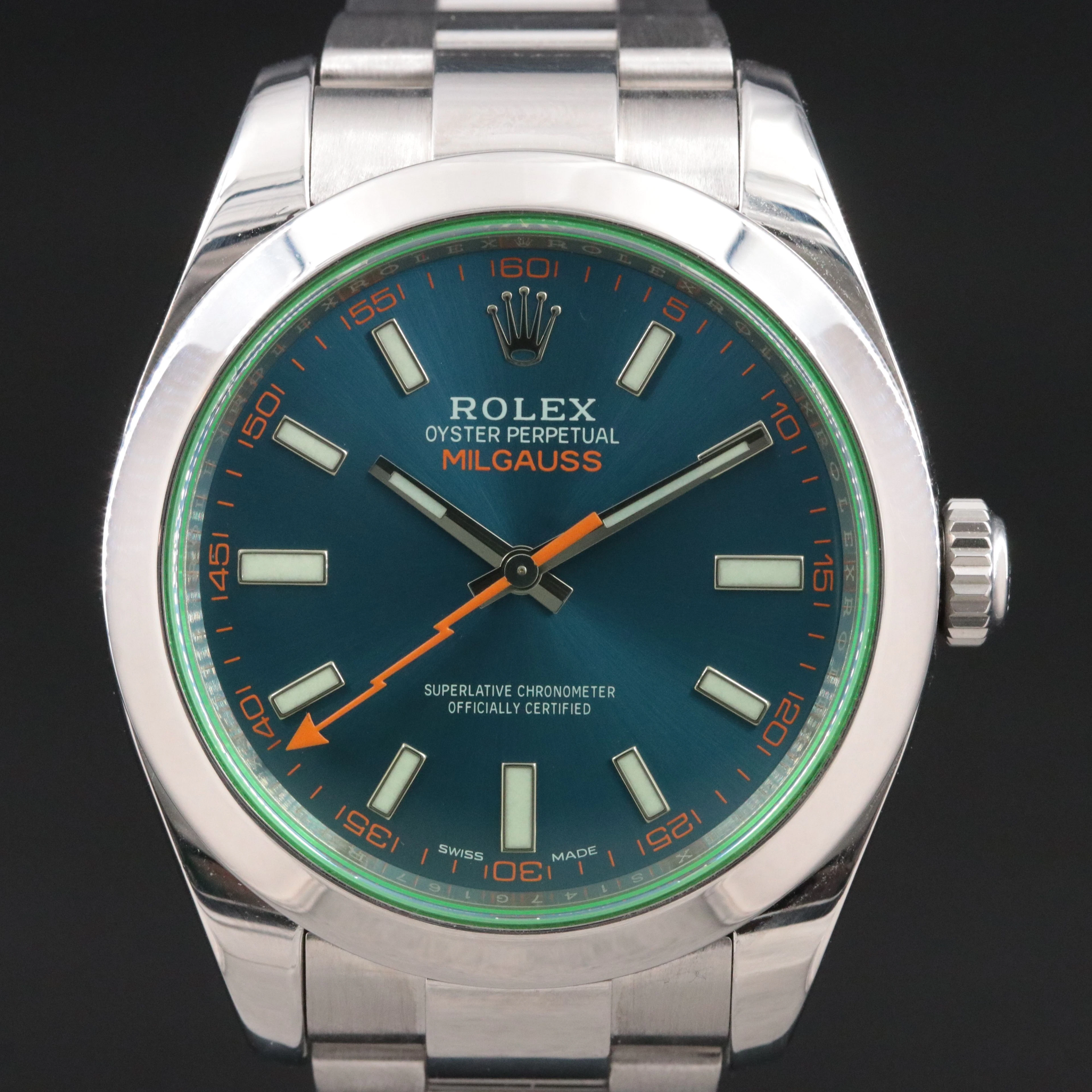Rolex Milgauss Z - Blue Dial Sapphire Green Crystal Model 116400 Watch