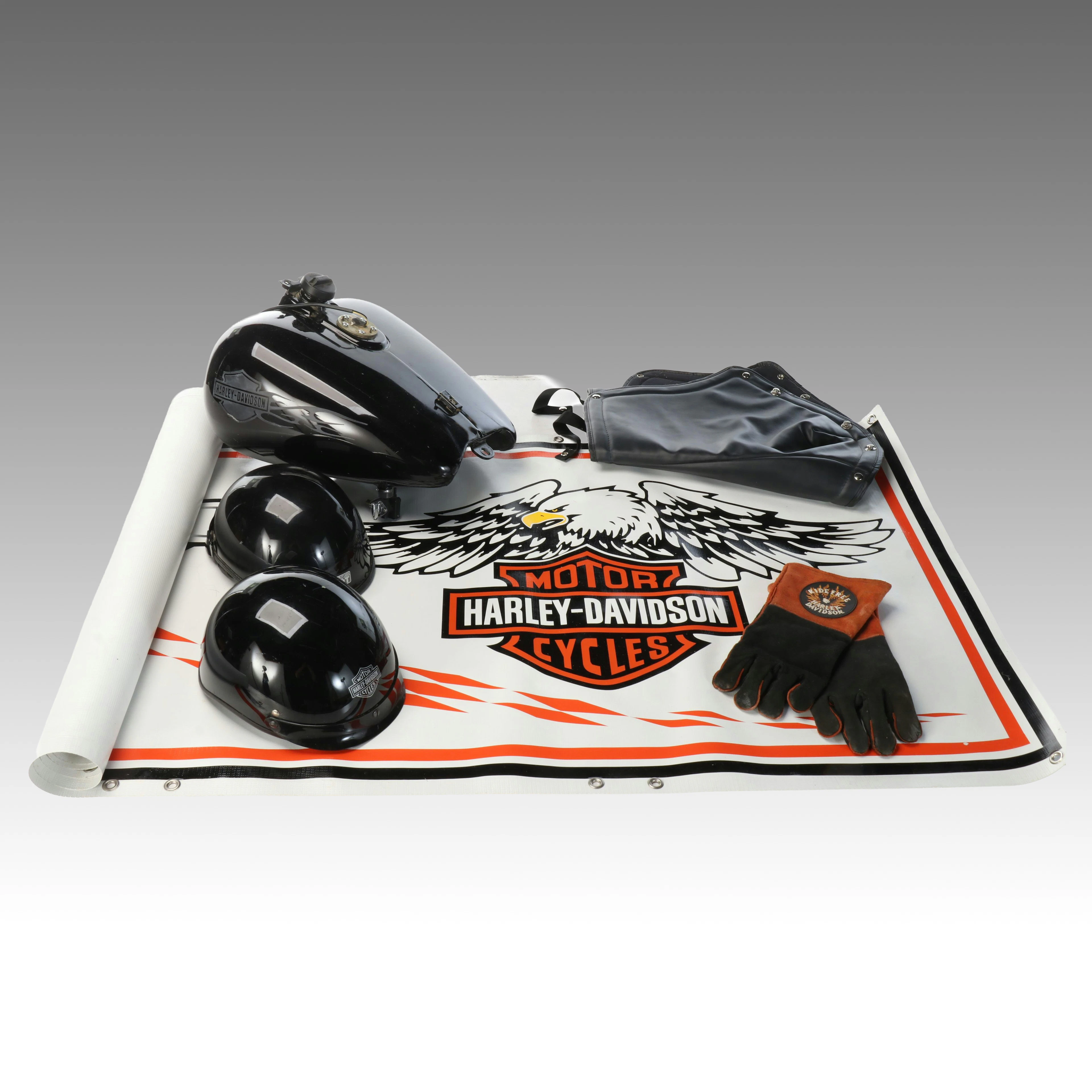 Harley-Davidson Fuel Tank with Riding Gear and Advertising Banner