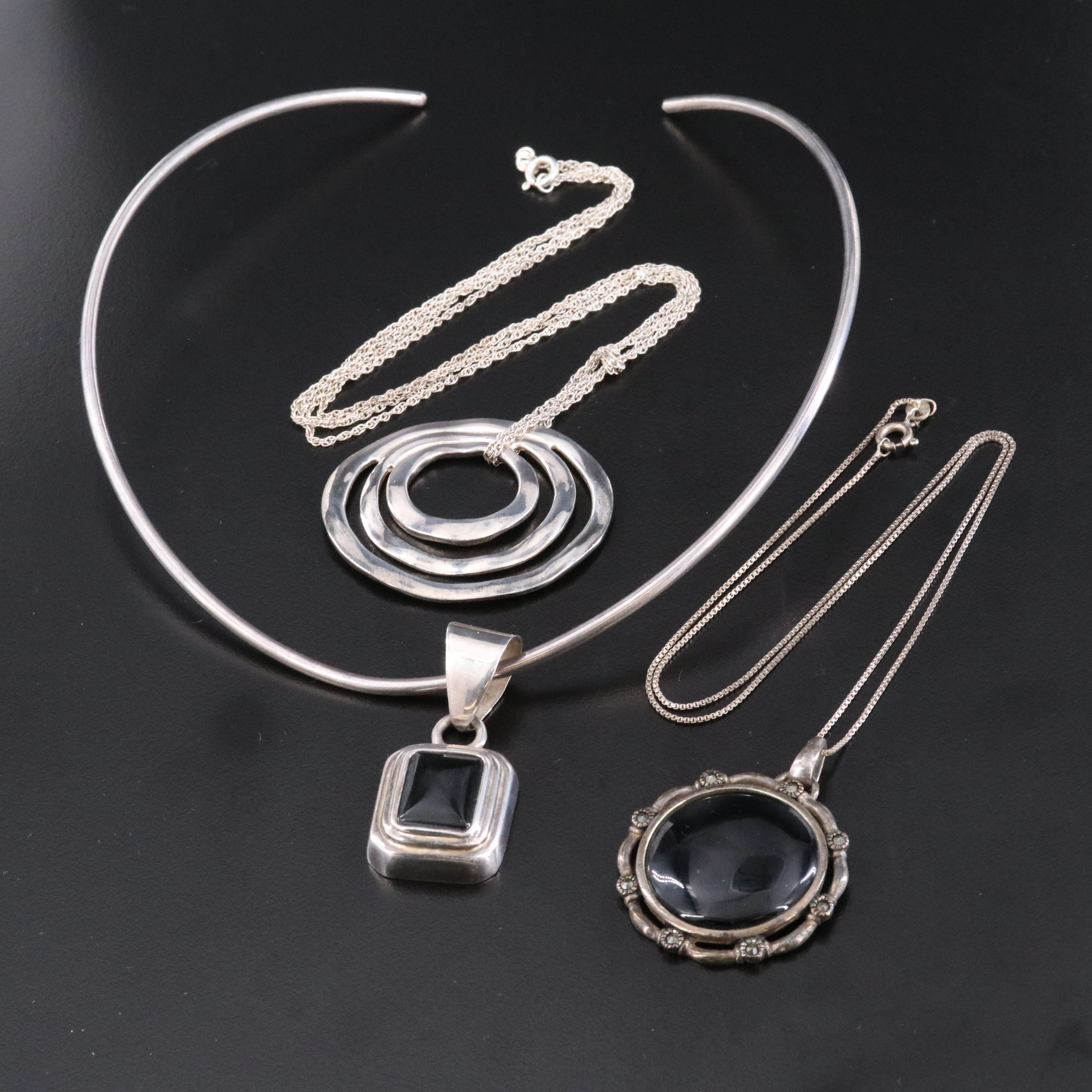 Sterling Necklaces with Black Onyx and Imitation Black Onyx Including Silpada