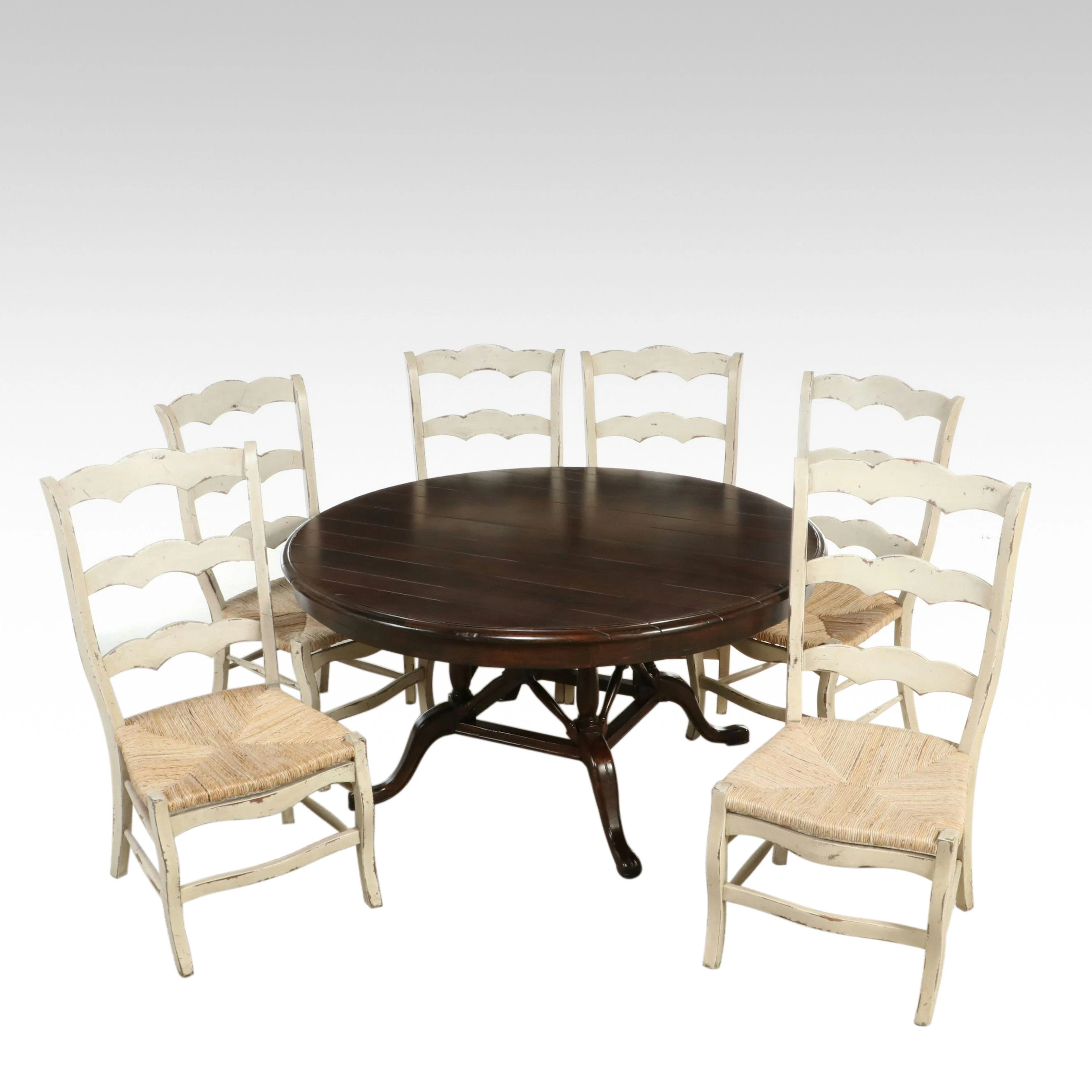 French Provincial Style Dining Table and Six Ladder-Back Chairs