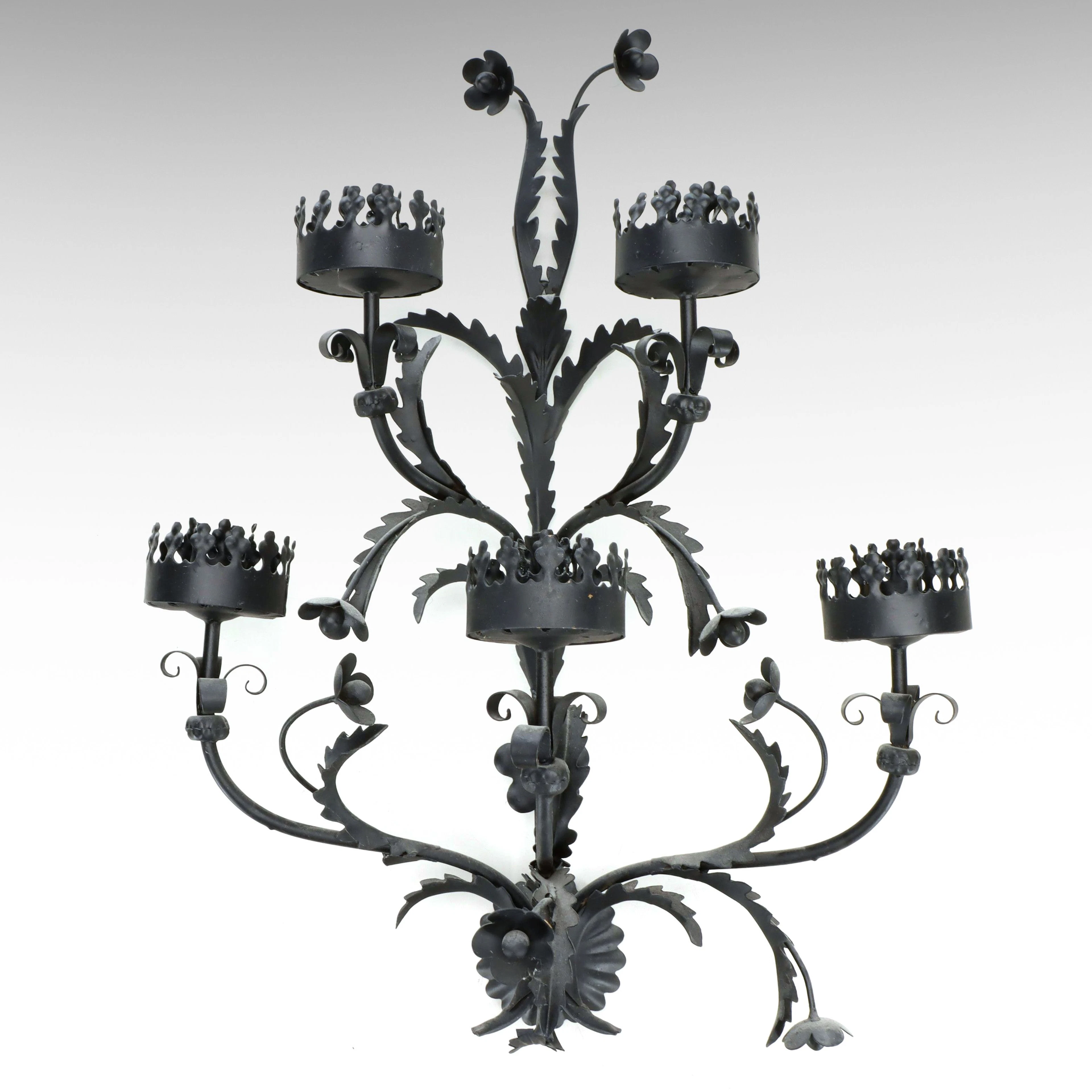 Gothic Style Wrought Iron Candle Wall Sconce