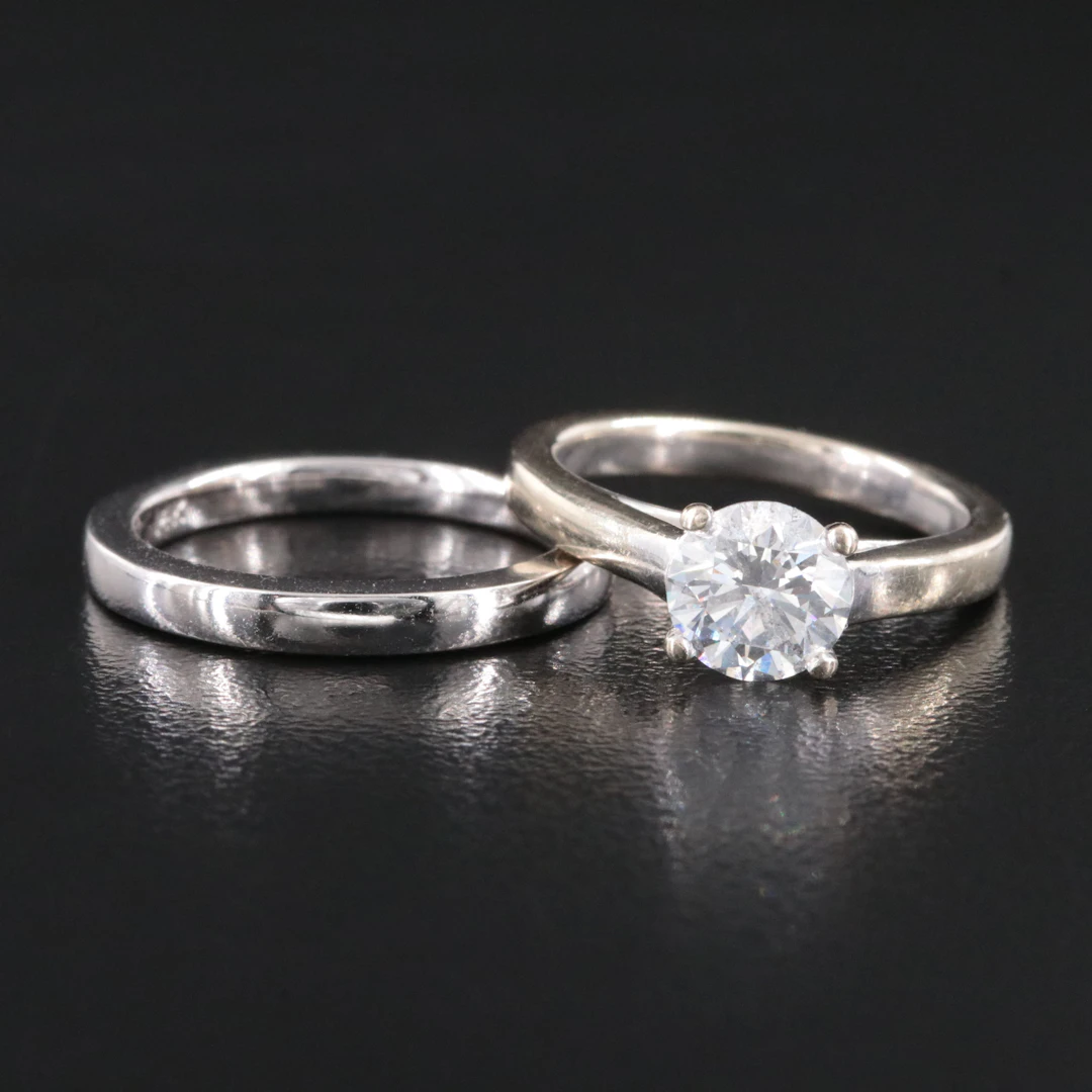 14K 0.95 CTW Diamond Ring and Band with GIA Diamond Dossier