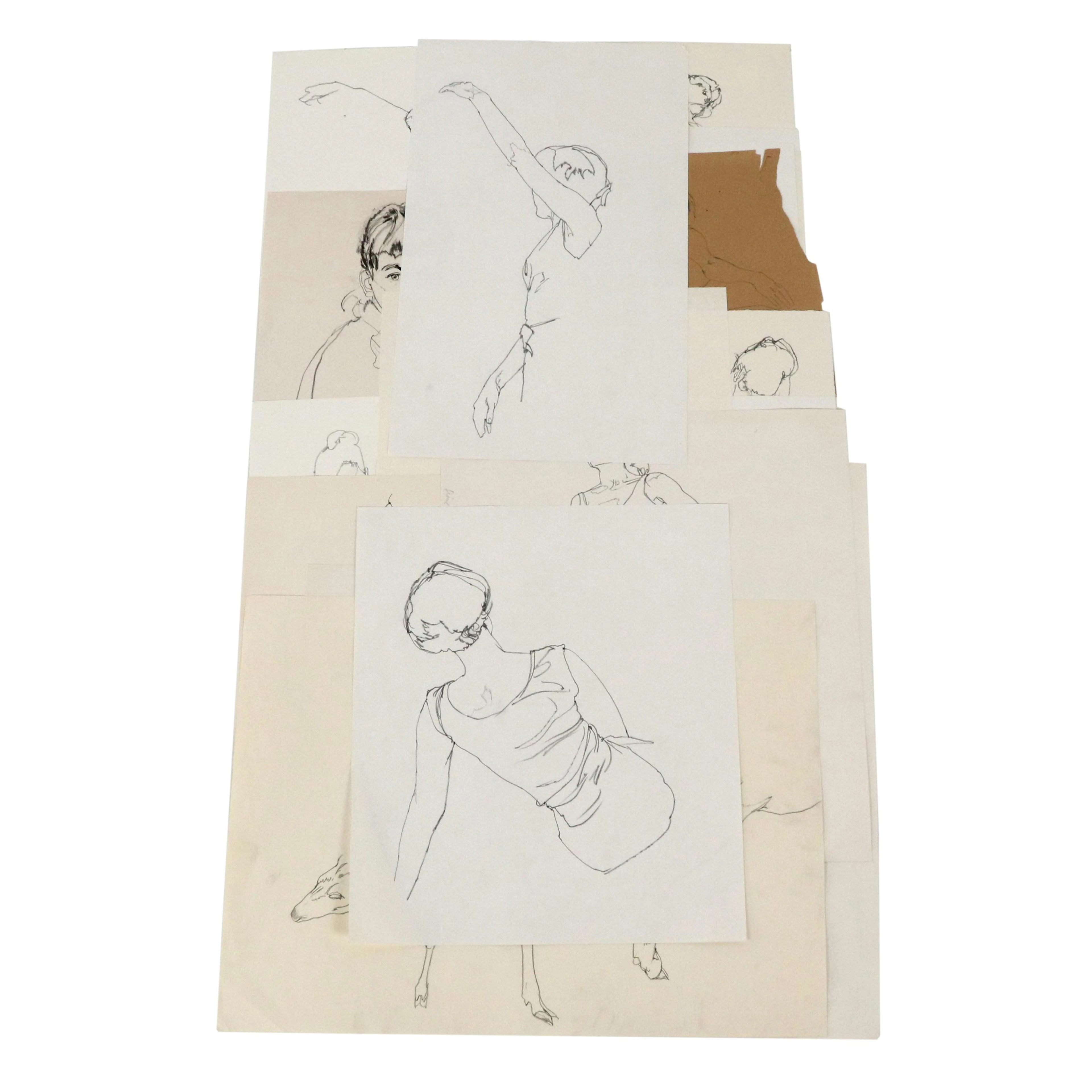 19 Sheets of Paul Wagener Figural Drawings, Late 20th Century