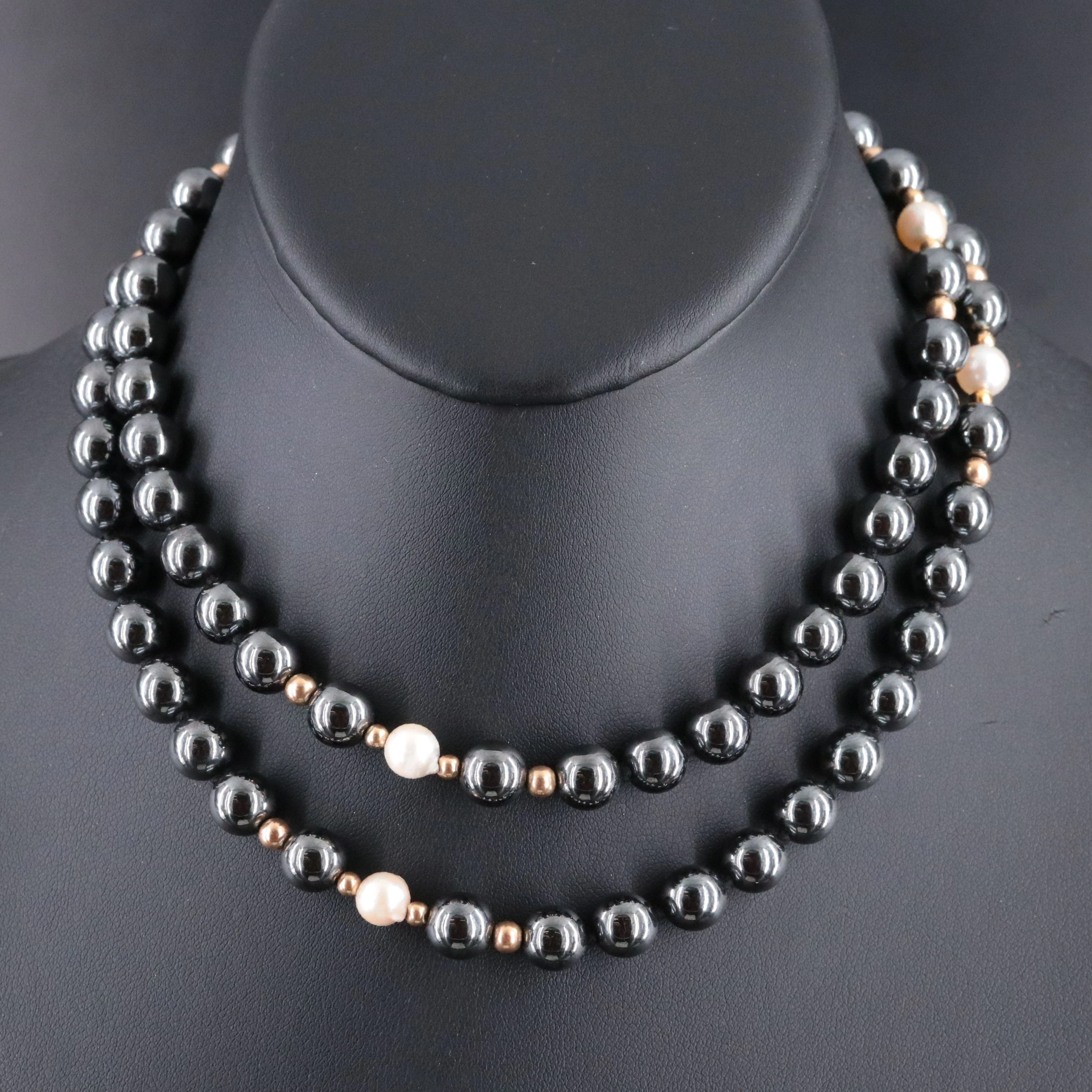 Hematite and Pearl Necklace with 14K Accent Beads