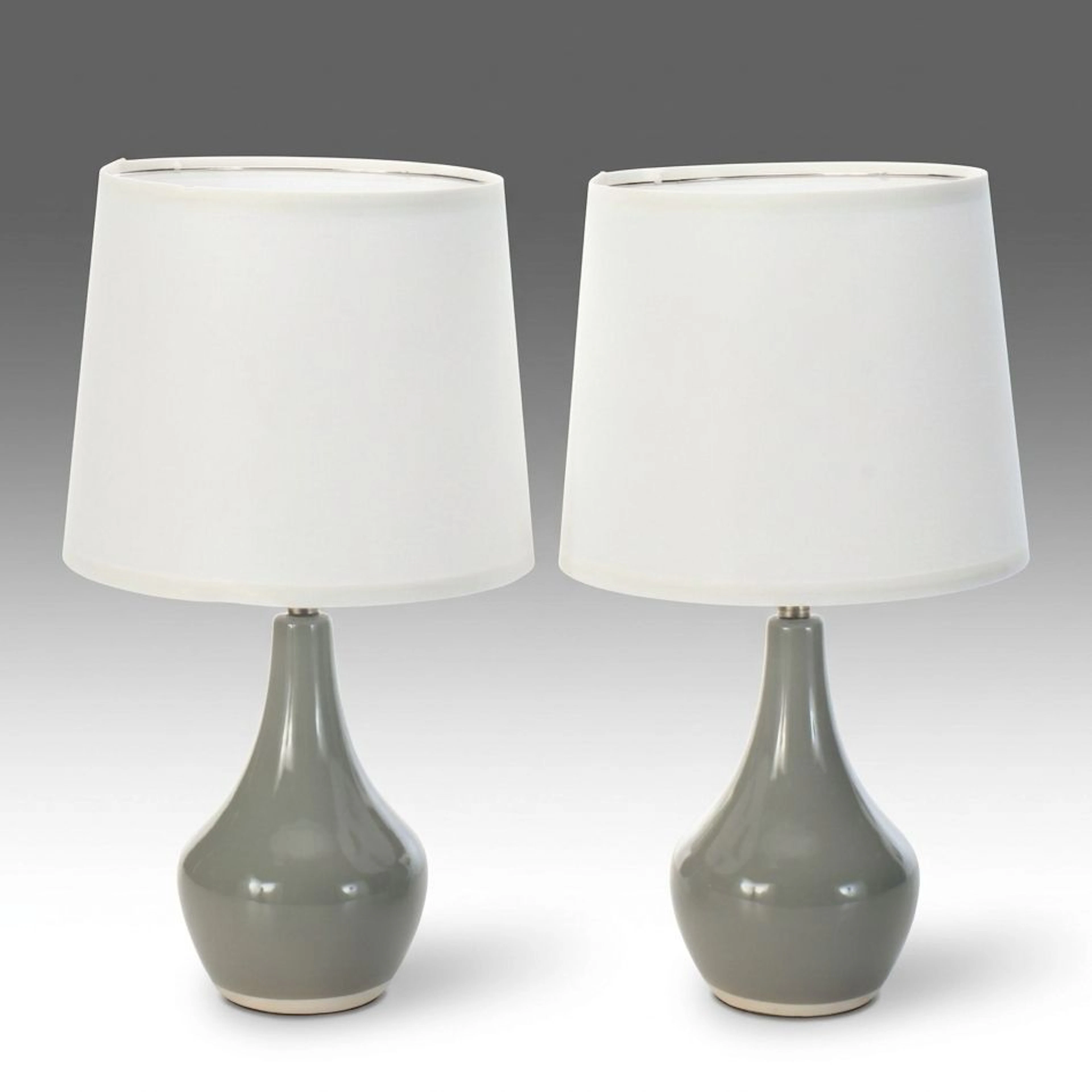 Pair of Grey Teardrop Table Lamps with Drum Shades, 21st Century
