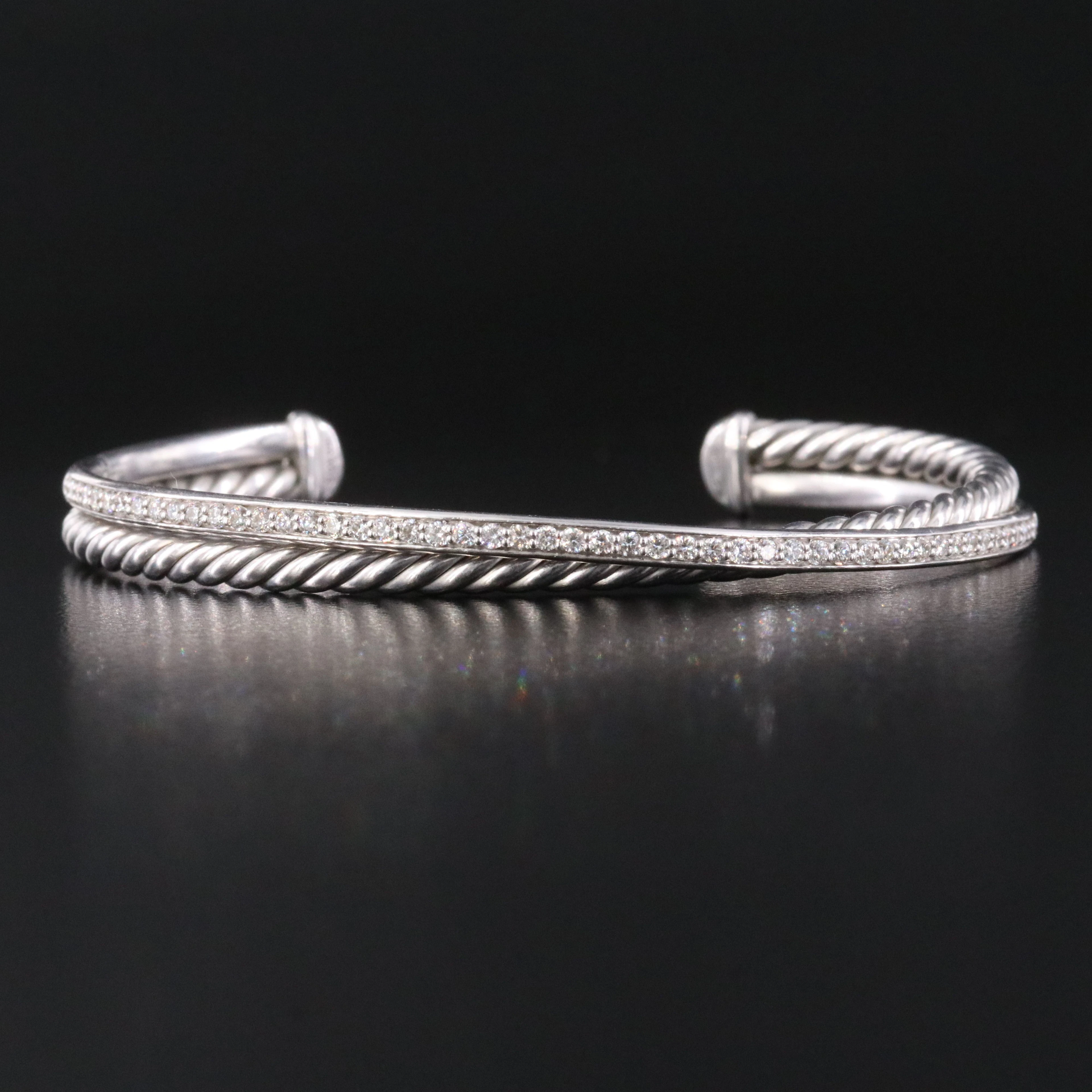 David Yurman Crossover Sterling 0.64 CTW Two-Row Cuff Bracelet