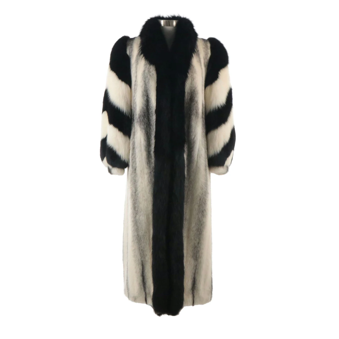 Cross Mink Fur Coat with Black/White Fox Fur Trim from Kotsovos