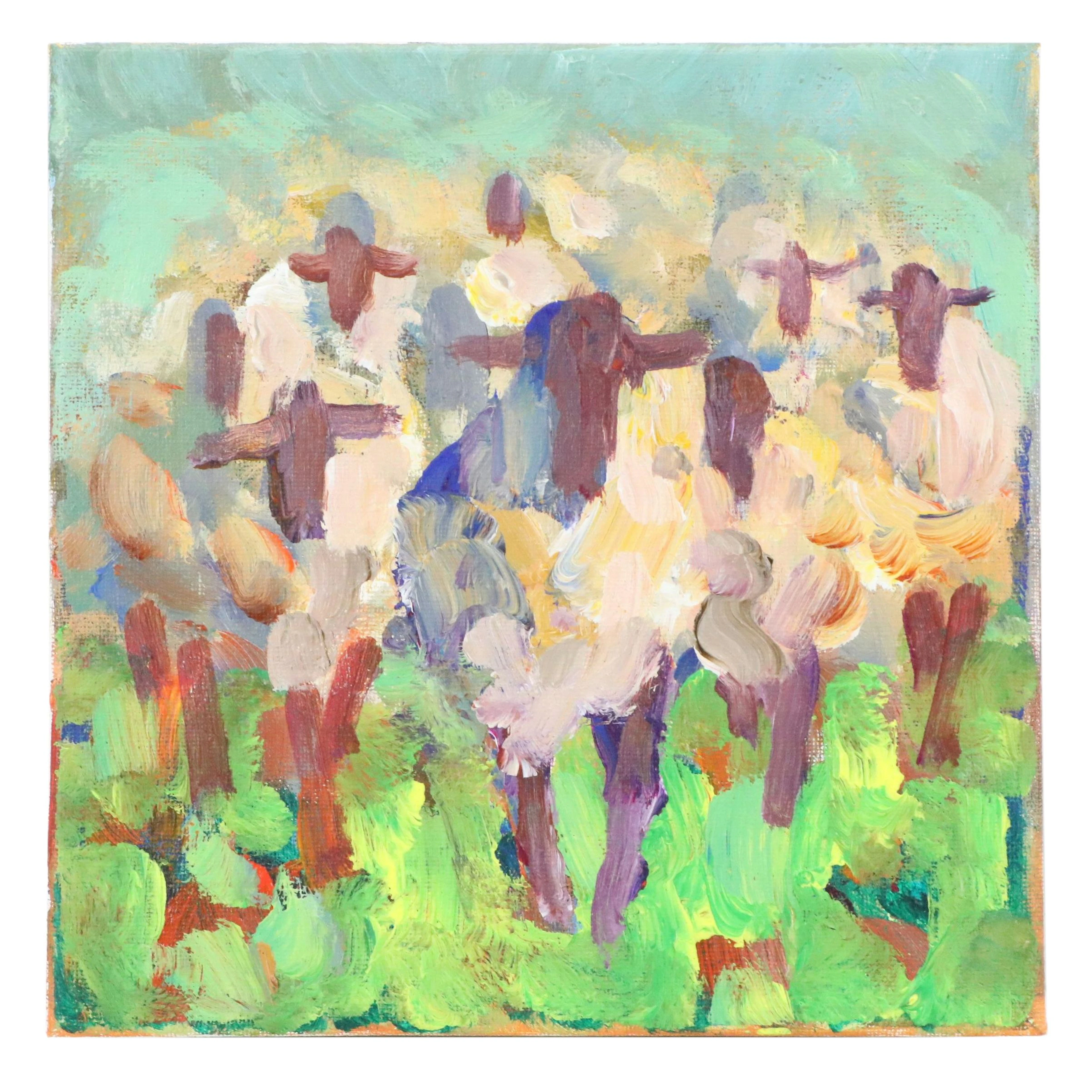 Elle Raines Acrylic Painting "Flock of Sheep"