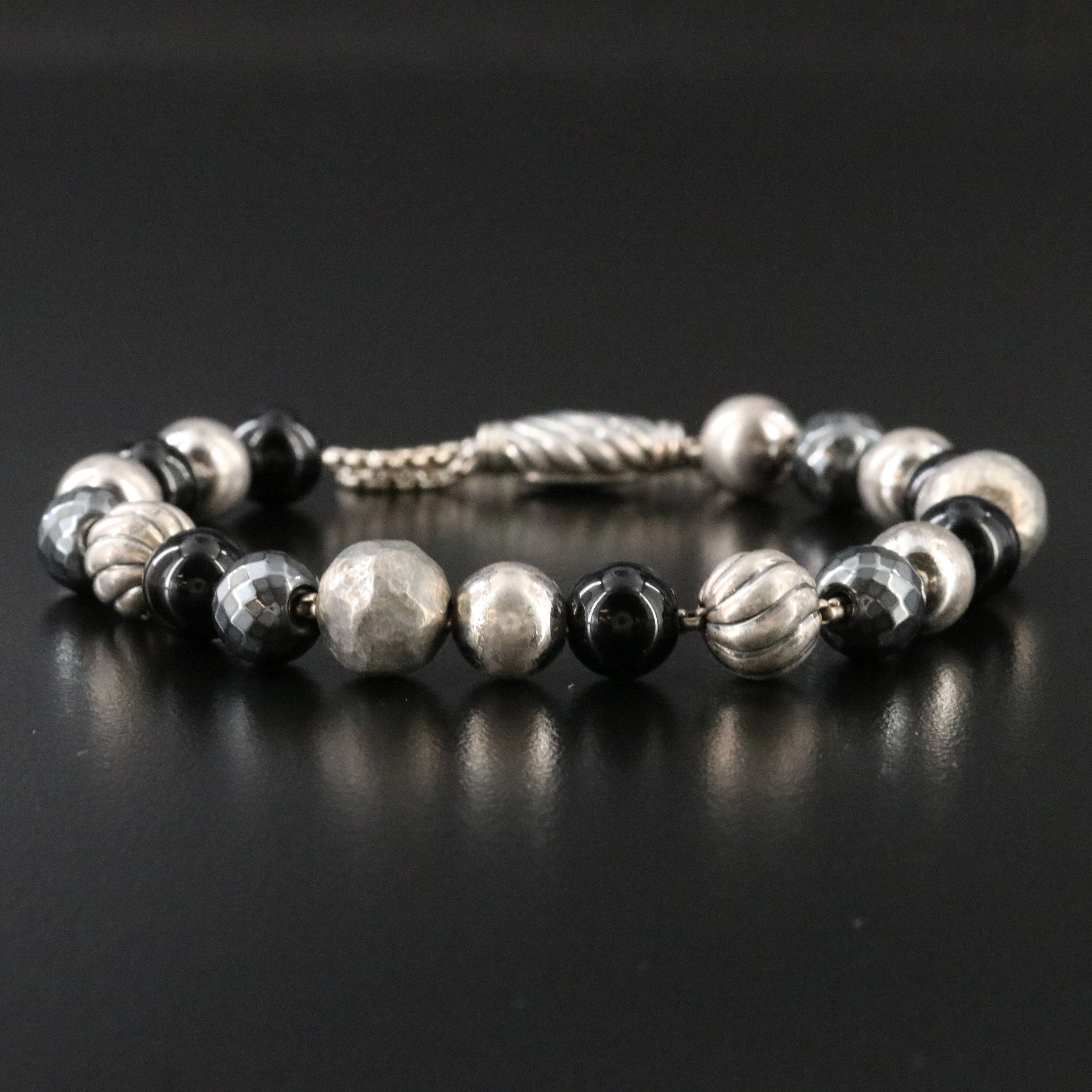 David Yurman DY Elements Sterling, Hematite and Black Onyx Bracelet