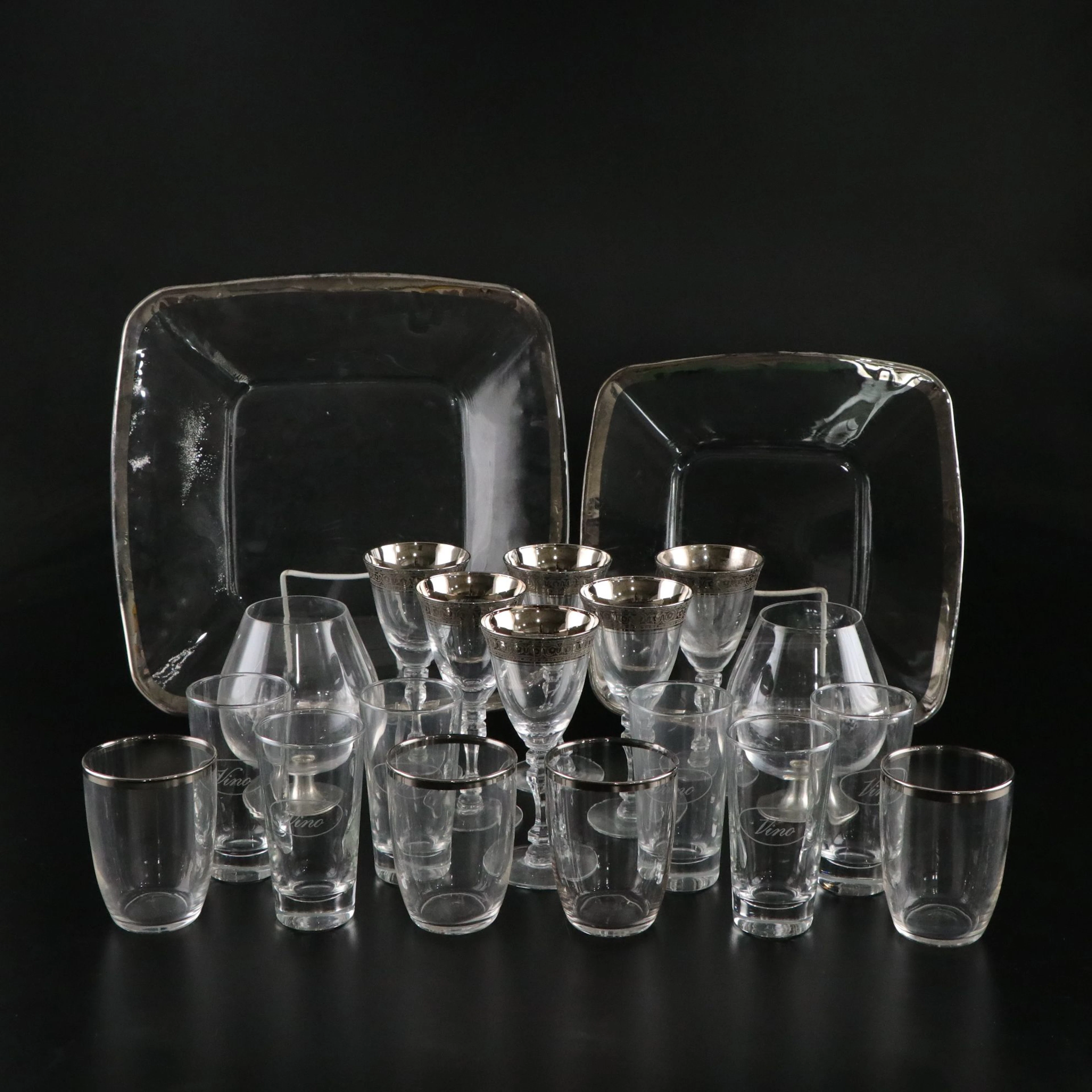 Pair of Italian Brandy Glasses with Other Glassware
