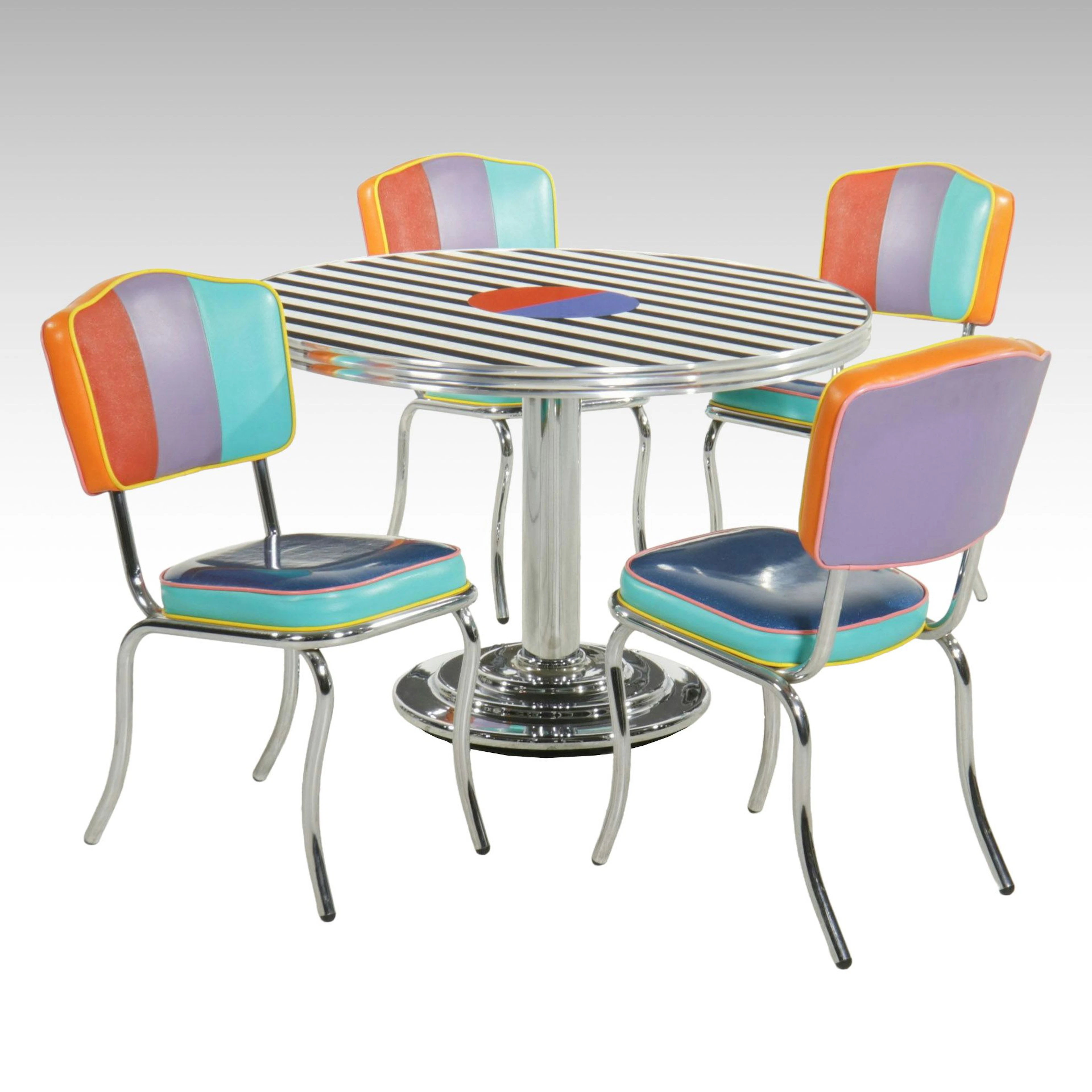 Harry Segil Art Deco Style Colorful Diner Table and Four Chairs, 21st Century