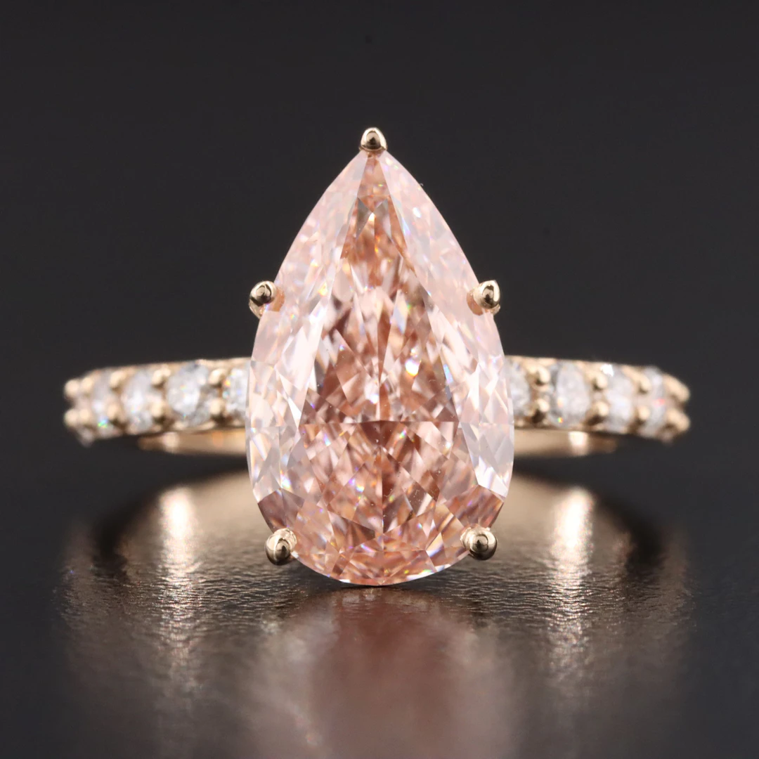 14K 5.08 CTW Lab Grown Diamond Ring with Fancy Intense Pink Center & IGI Report